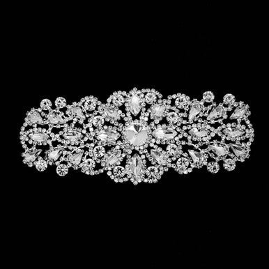 Sew-On Round Floral Design Diamante Motif - Silver