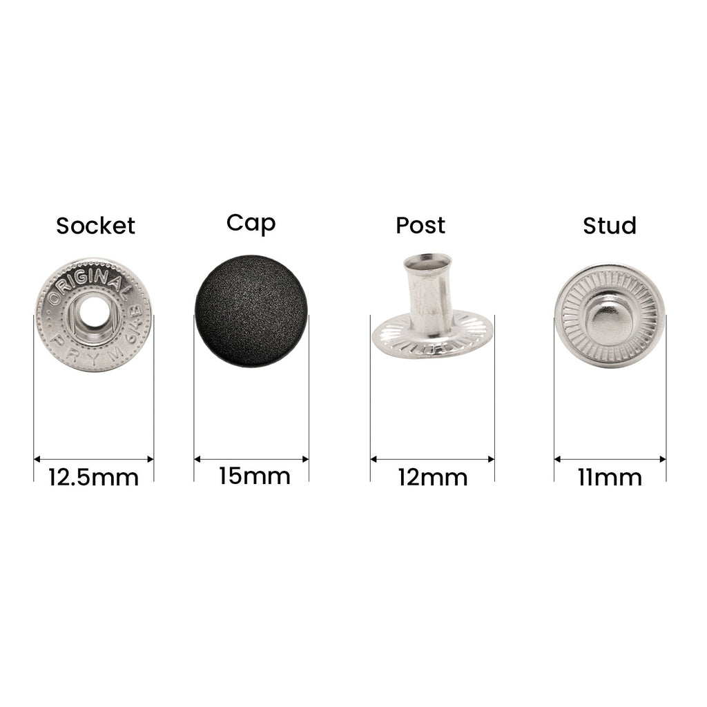 PRYM 15mm Small S Spring Press Studs with Black Plastic Cap (10 Sets)
