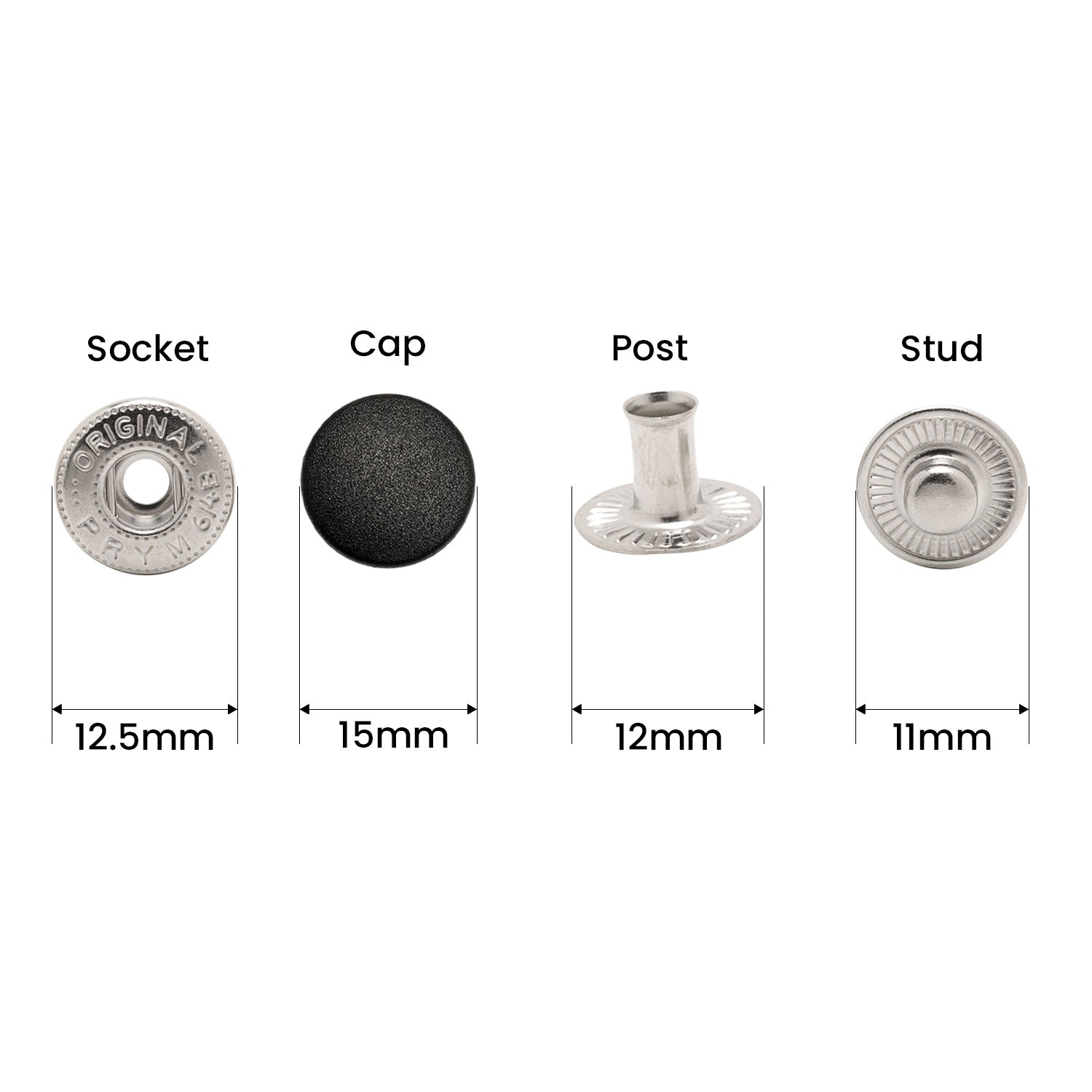 PRYM 15mm Small S Spring Press Studs with Black Plastic Cap (10 Sets)
