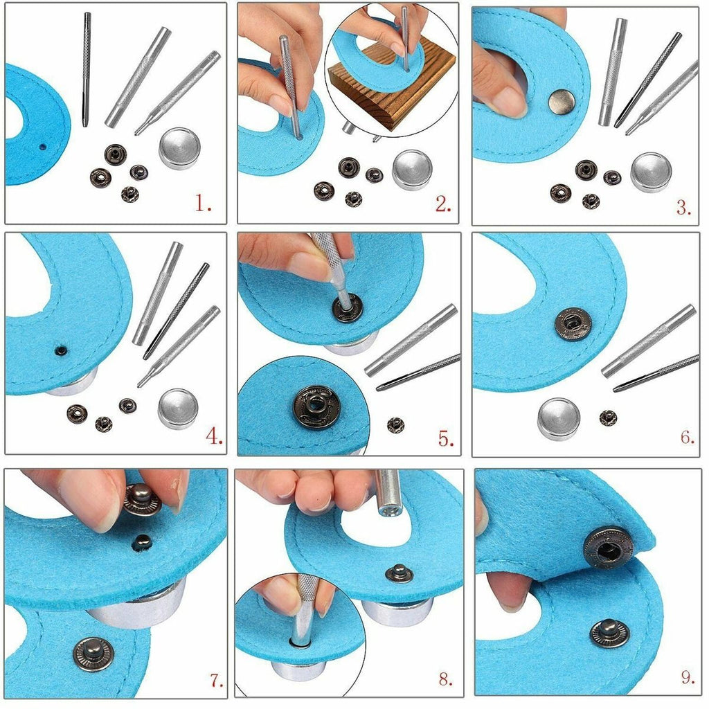 Spring Press Cap 15mm 4-Part S Spring Press Studs with Colour Caps and Silver Components ...