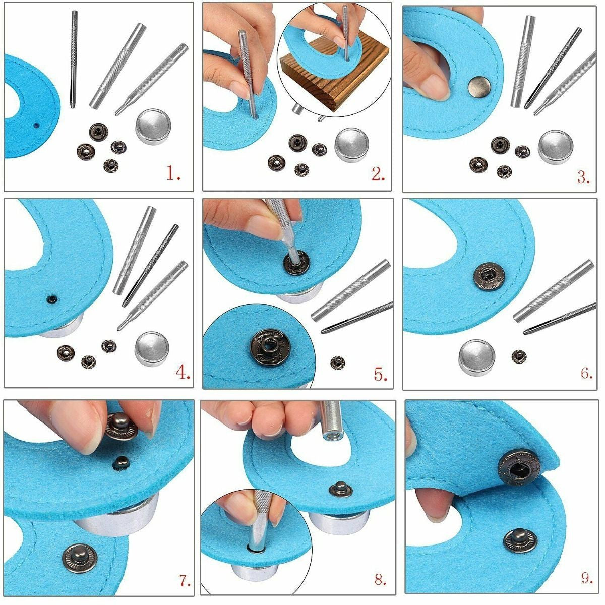 15mm S Spring Press Studs with Coloured Caps and Silver Components (10 Sets)