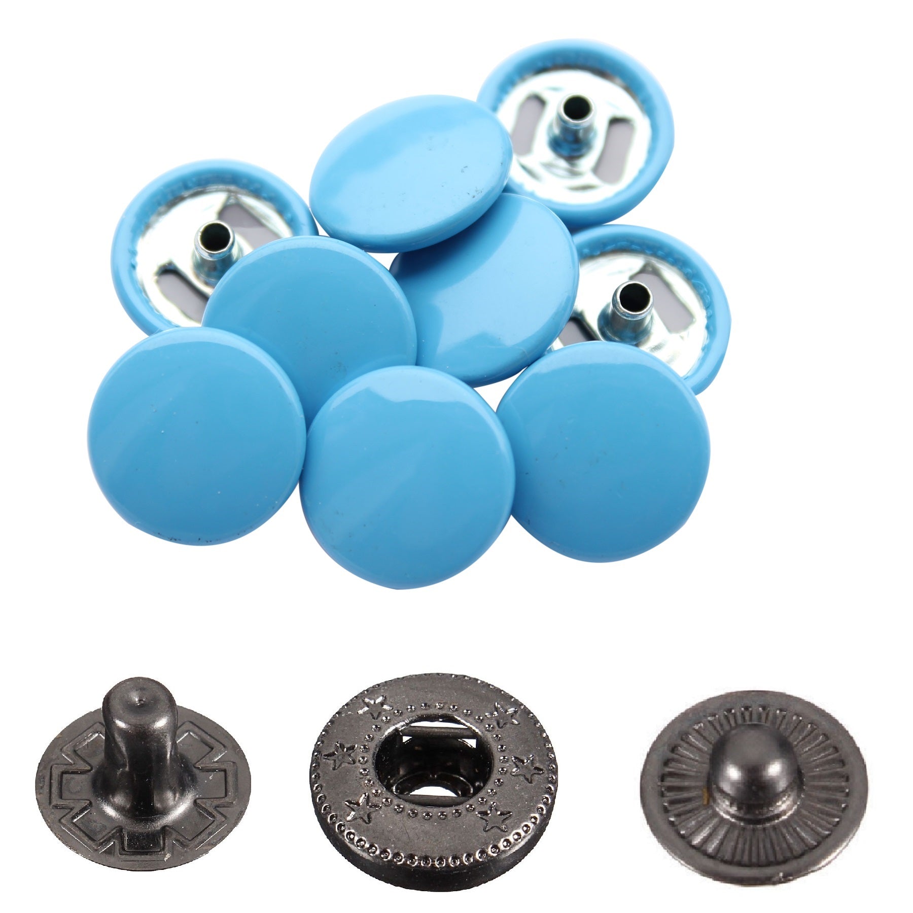 15mm S Spring Press Studs with Colour Caps and Gunmetal Components - (10 Sets)