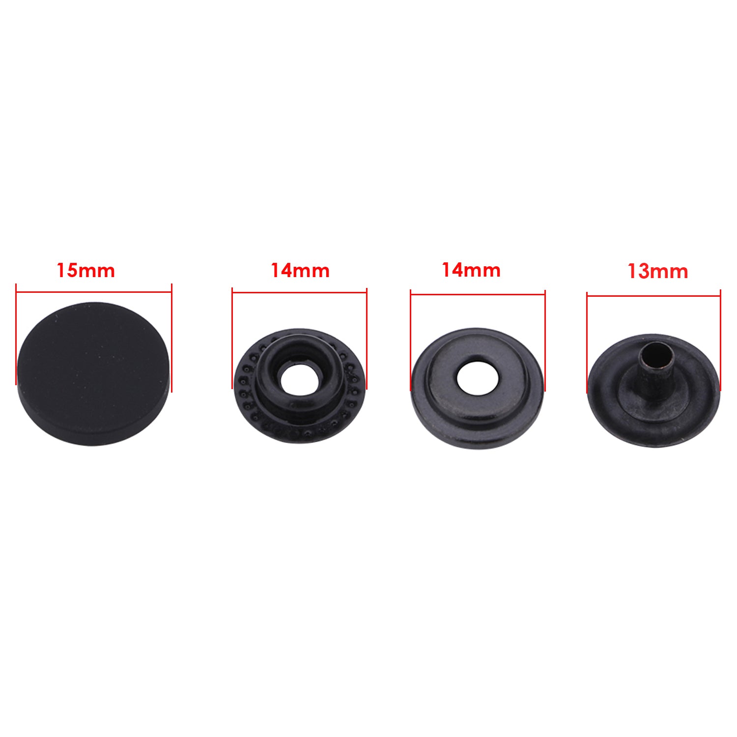 4-Part Flat Cap Press Studs (10 Sets)