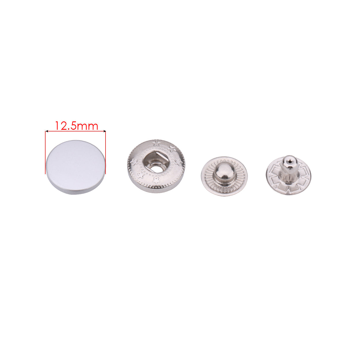 4-Part Flat Cap S Spring Press Studs (10 Sets)