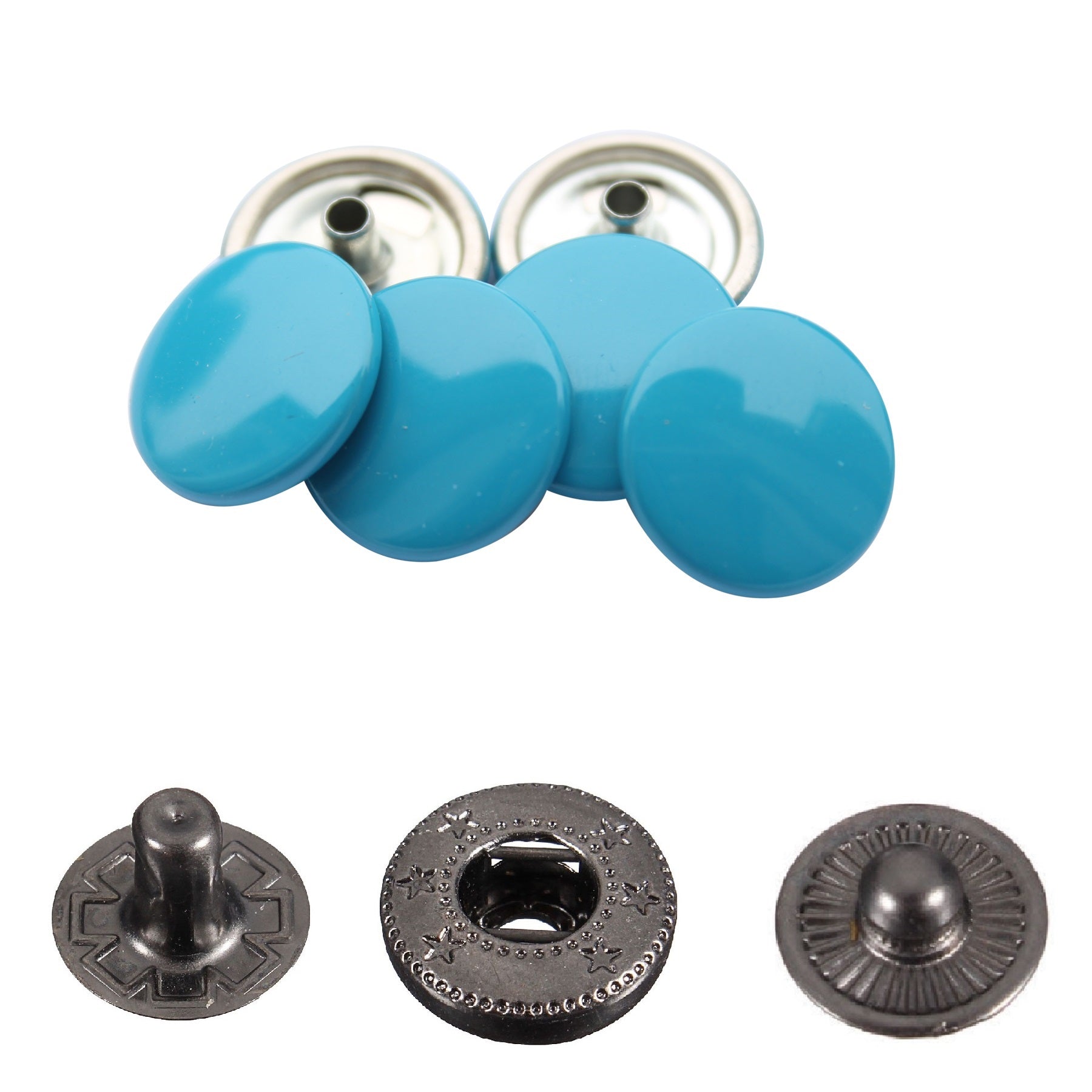 15mm S Spring Press Studs with Colour Caps and Gunmetal Components - (10 Sets)