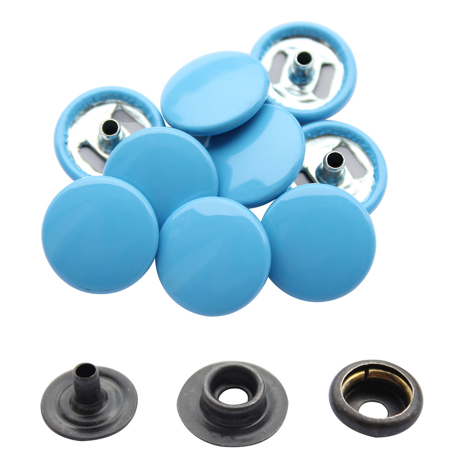 15mm 4-Part Press Studs with Colour Caps and Black Components - Small (10 Sets)
