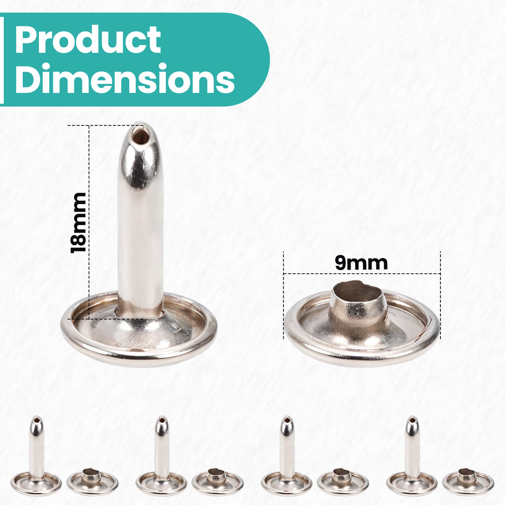 Double Cap Tubular Rivets Extra Long Studs (Pack of 50)