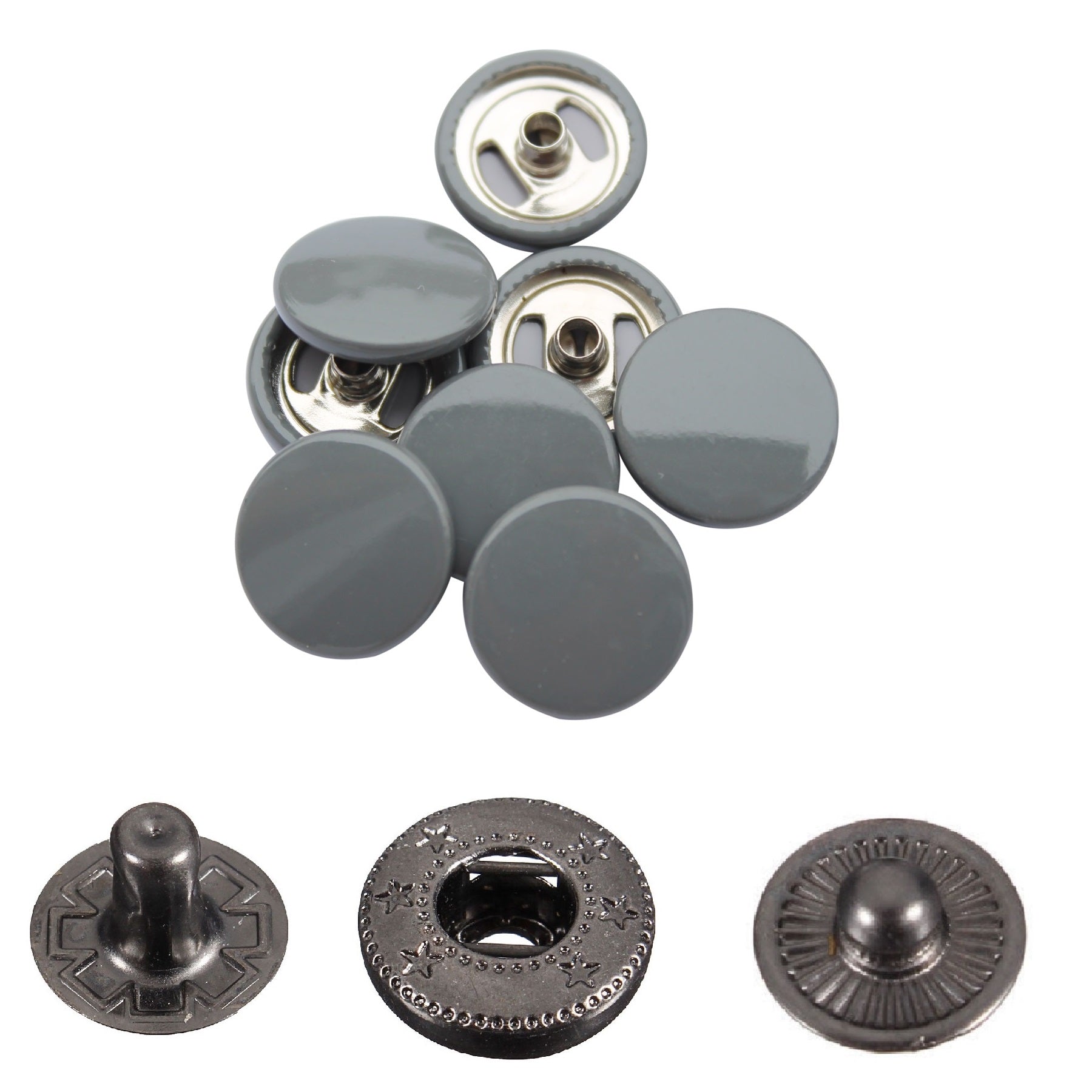 15mm S Spring Press Studs with Colour Caps and Gunmetal Components - (10 Sets)