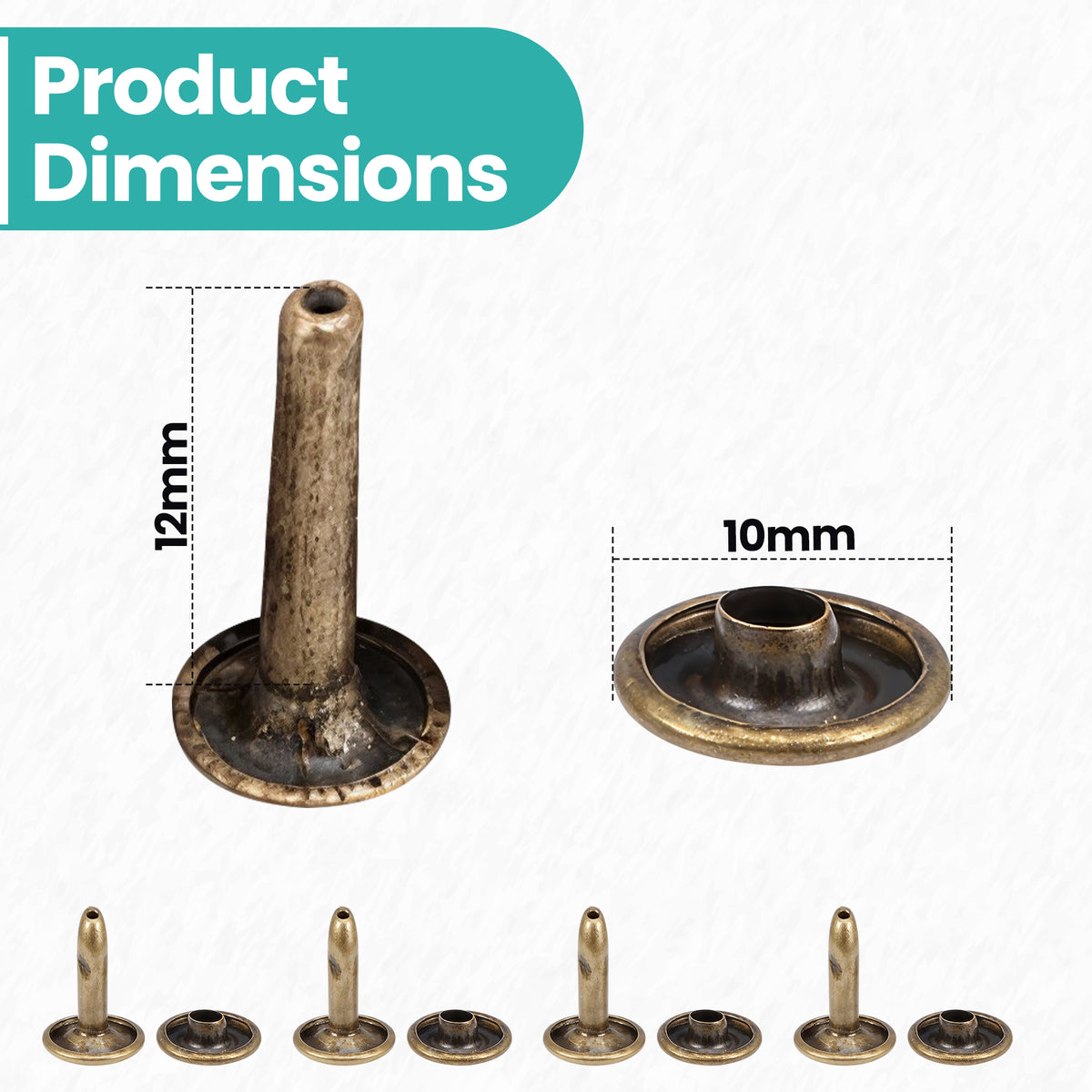 Double Cap Tubular Rivets with Extra Long Studs - Pack of 50