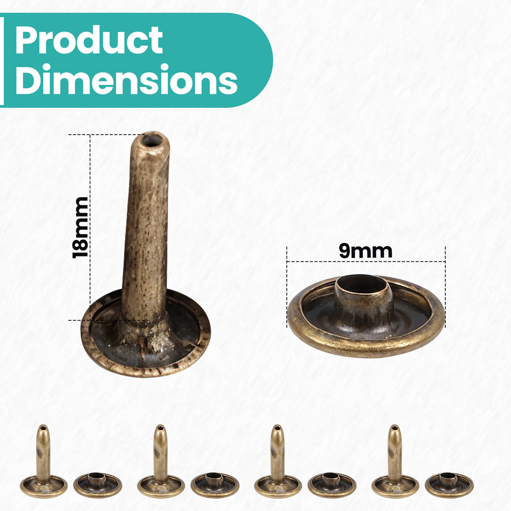 Double Cap Tubular Rivets Extra Long Studs (Pack of 50)