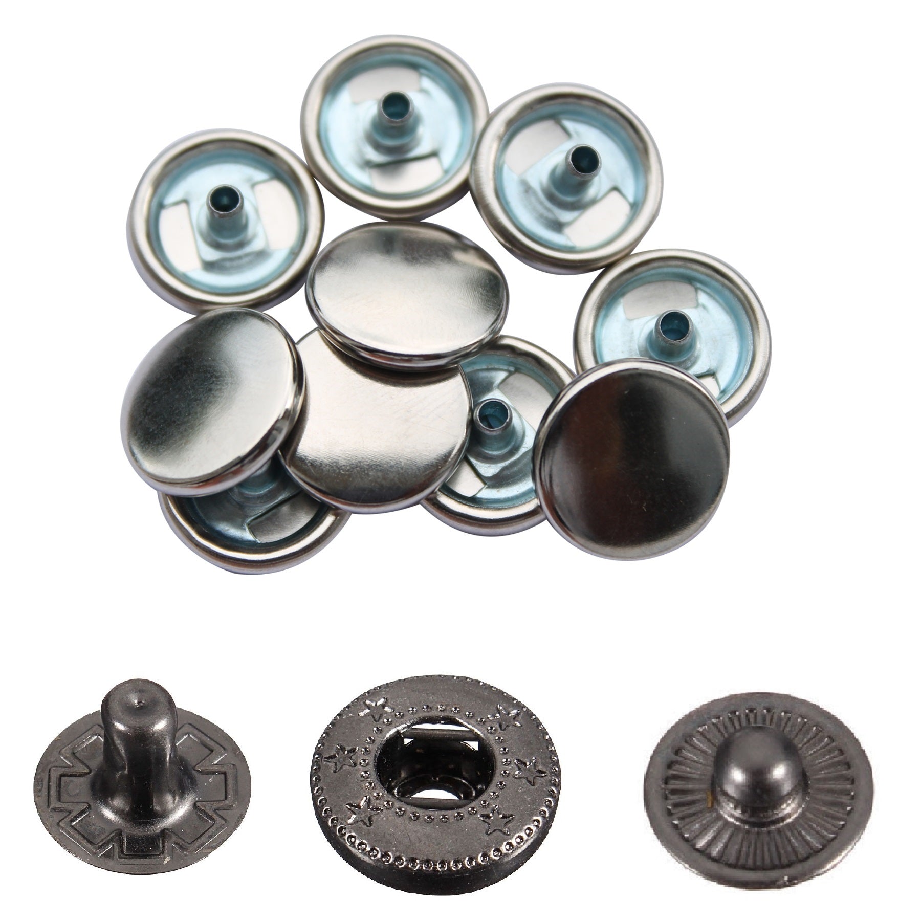 15mm S Spring Press Studs with Colour Caps and Gunmetal Components - (10 Sets)