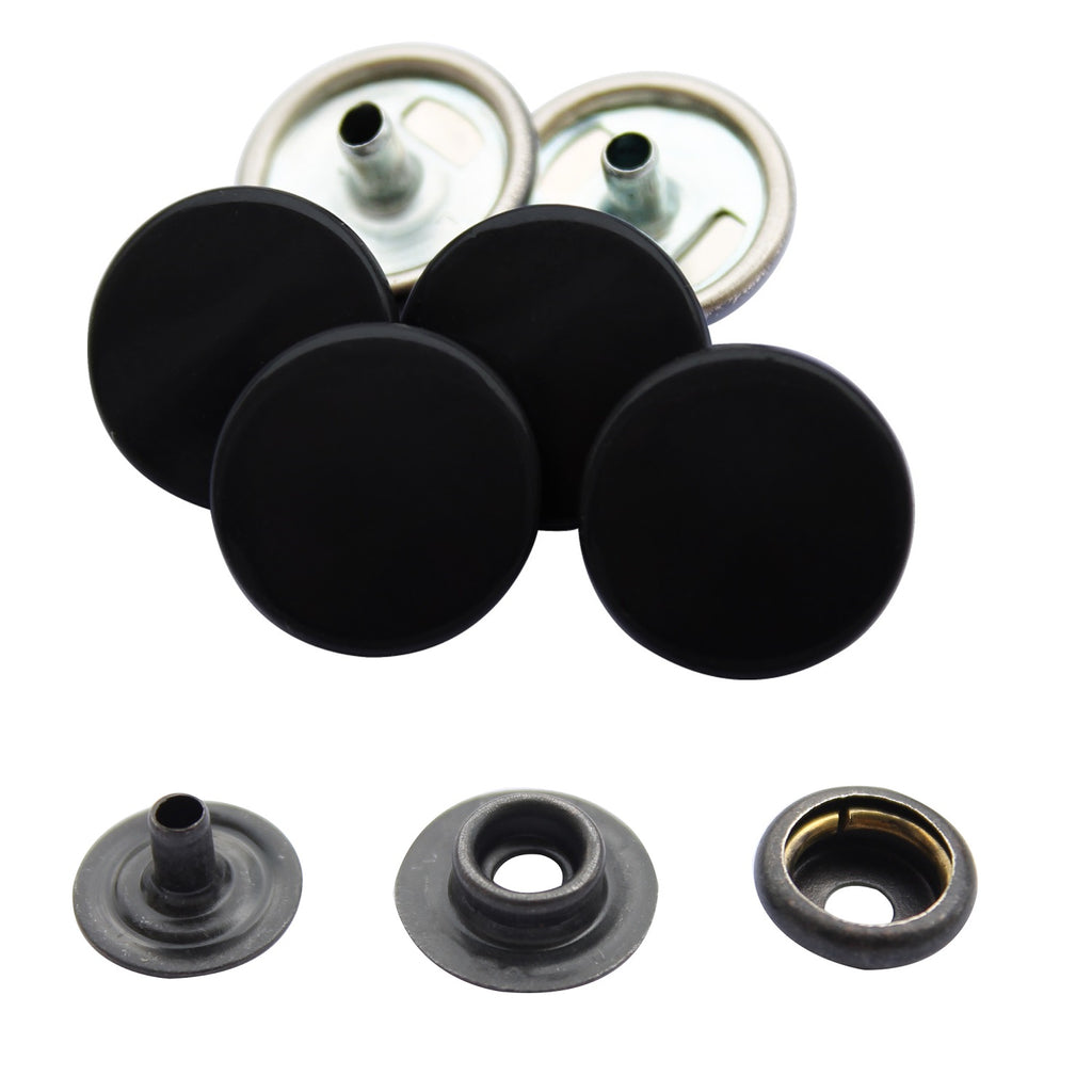 15mm 4-Part Press Studs with Colour Caps and Black Components - Small (10 Sets)