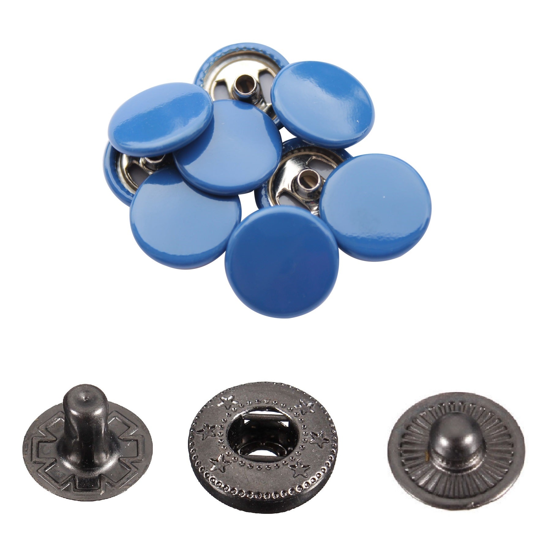 15mm S Spring Press Studs with Colour Caps and Gunmetal Components - (10 Sets)