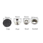 15mm Ring Spring Press Studs - Small (10 Sets)