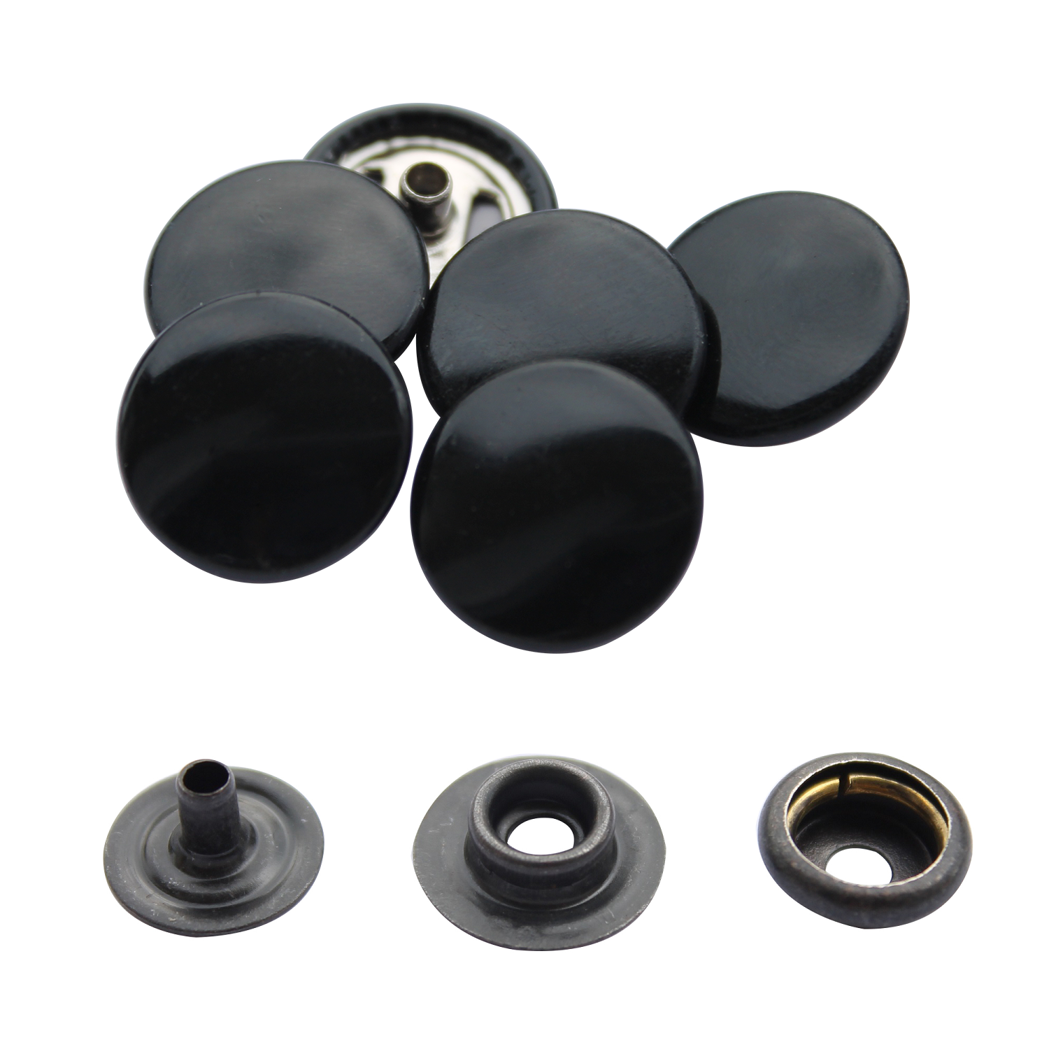 15mm 4-Part Press Studs with Colour Caps and Black Components - Small (10 Sets)