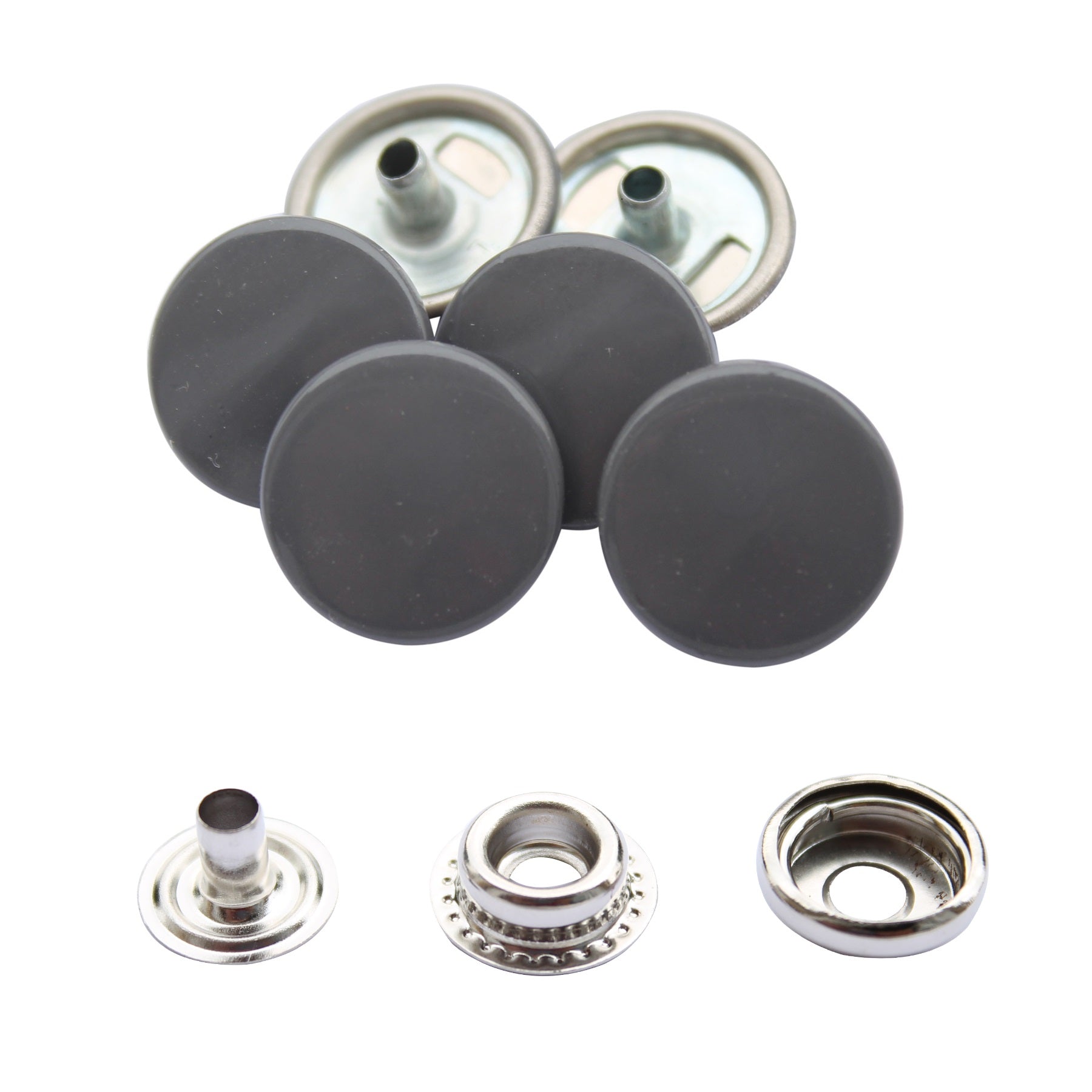 15mm Large 4 Part Press Studs Caps Components – Pack 10