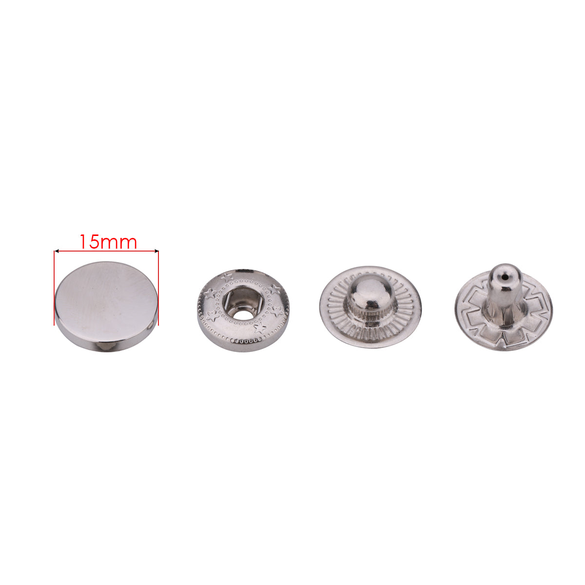 4-Part Flat Cap S Spring Press Studs (10 Sets)