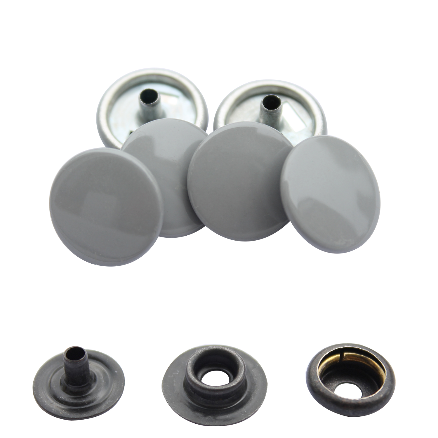 15mm 4-Part Press Studs with Colour Caps and Black Components - Small (10 Sets)