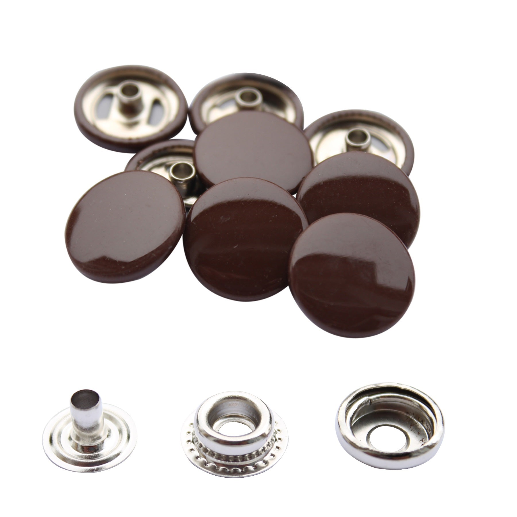 15mm 4-Part Press Studs with Colour Caps and Silver Components - Large (10 Sets)