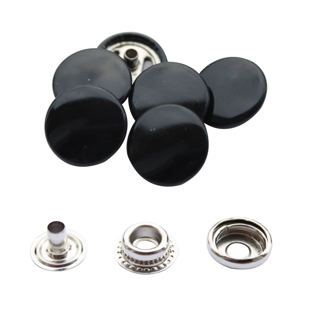 15mm Large 4-Part Press Studs with Colour Caps and Silver Components - (10 Sets)