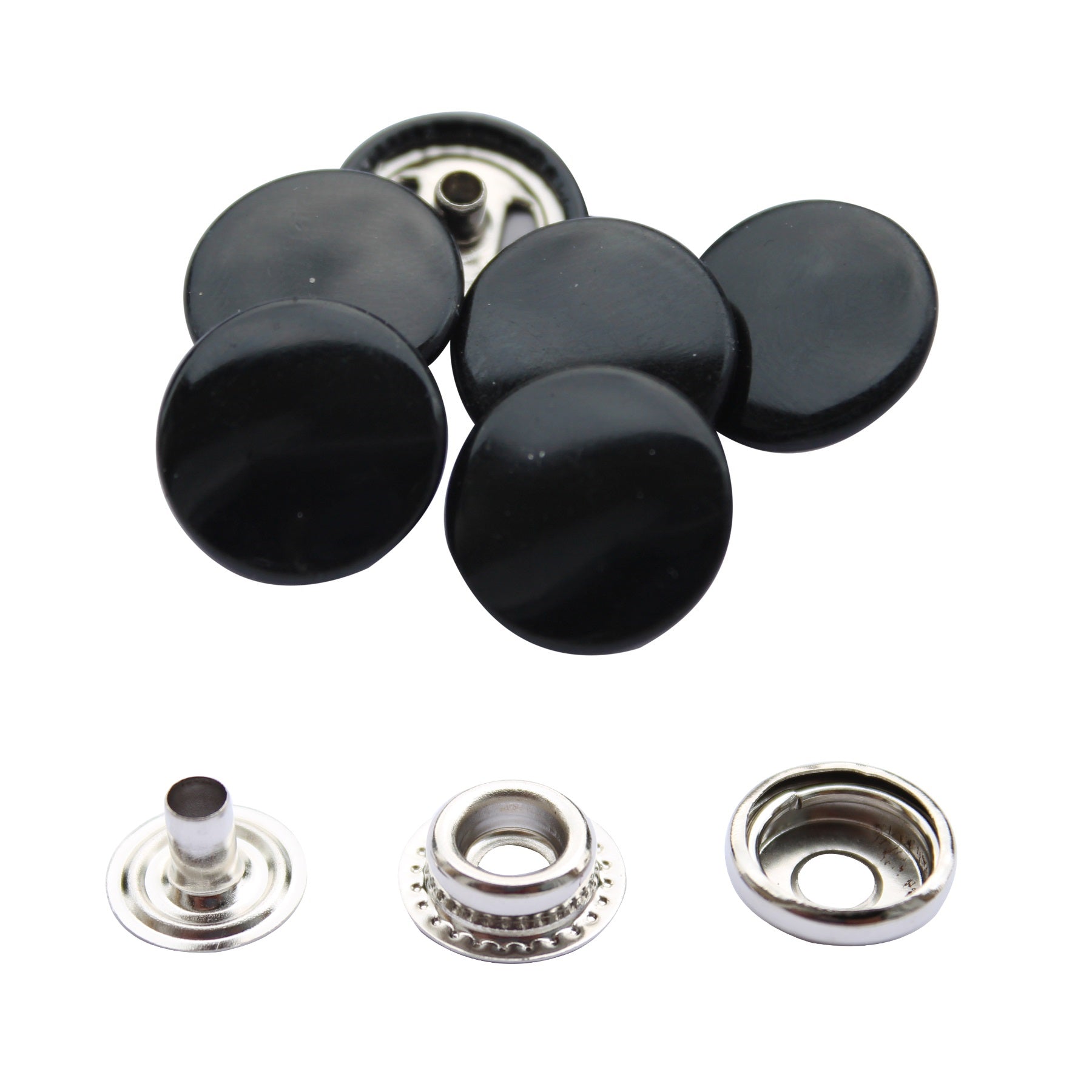 15mm 4-Part Press Studs with Colour Caps and Silver Components - Large (10 Sets)