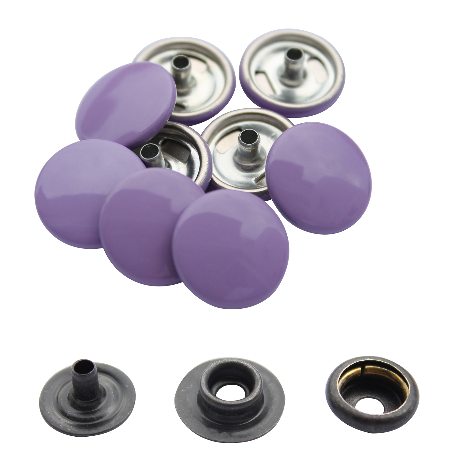 15mm 4-Part Press Studs with Colour Caps and Black Components - Small (10 Sets)