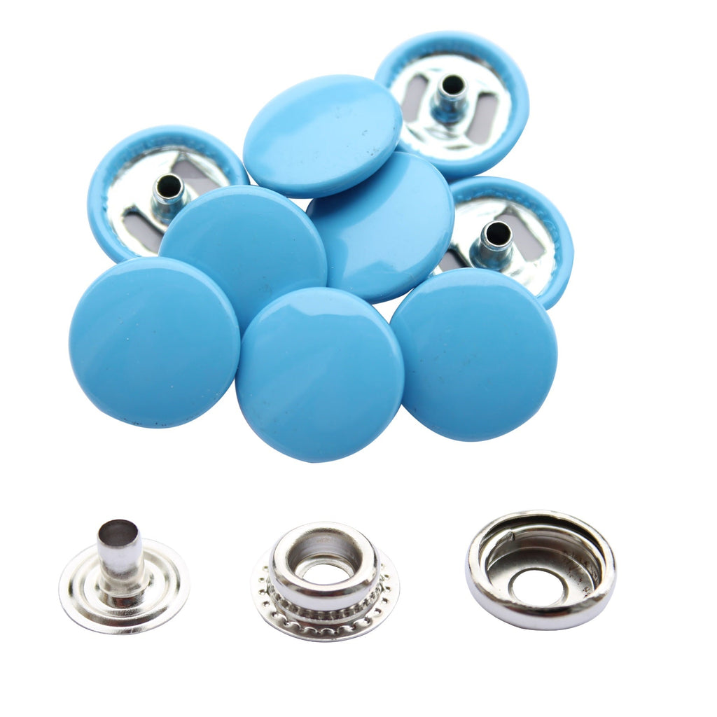 15mm Large 4-Part Press Studs with Colour Caps and Silver Components - (10 Sets)