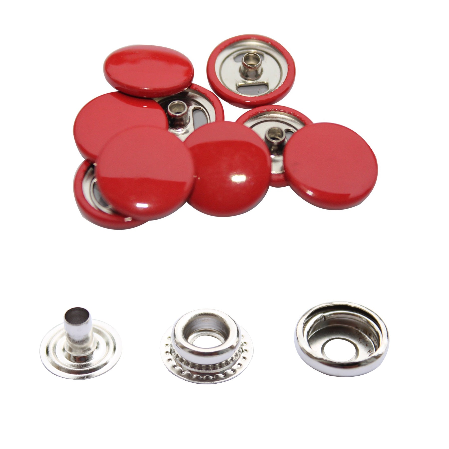 15mm 4-Part Press Studs with Colour Caps and Silver Components - Large (10 Sets)