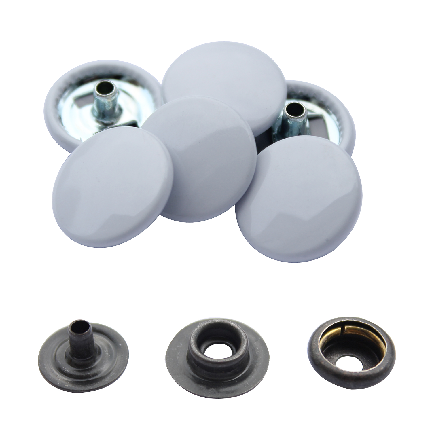 15mm 4-Part Press Studs with Colour Caps and Black Components - Small (10 Sets)