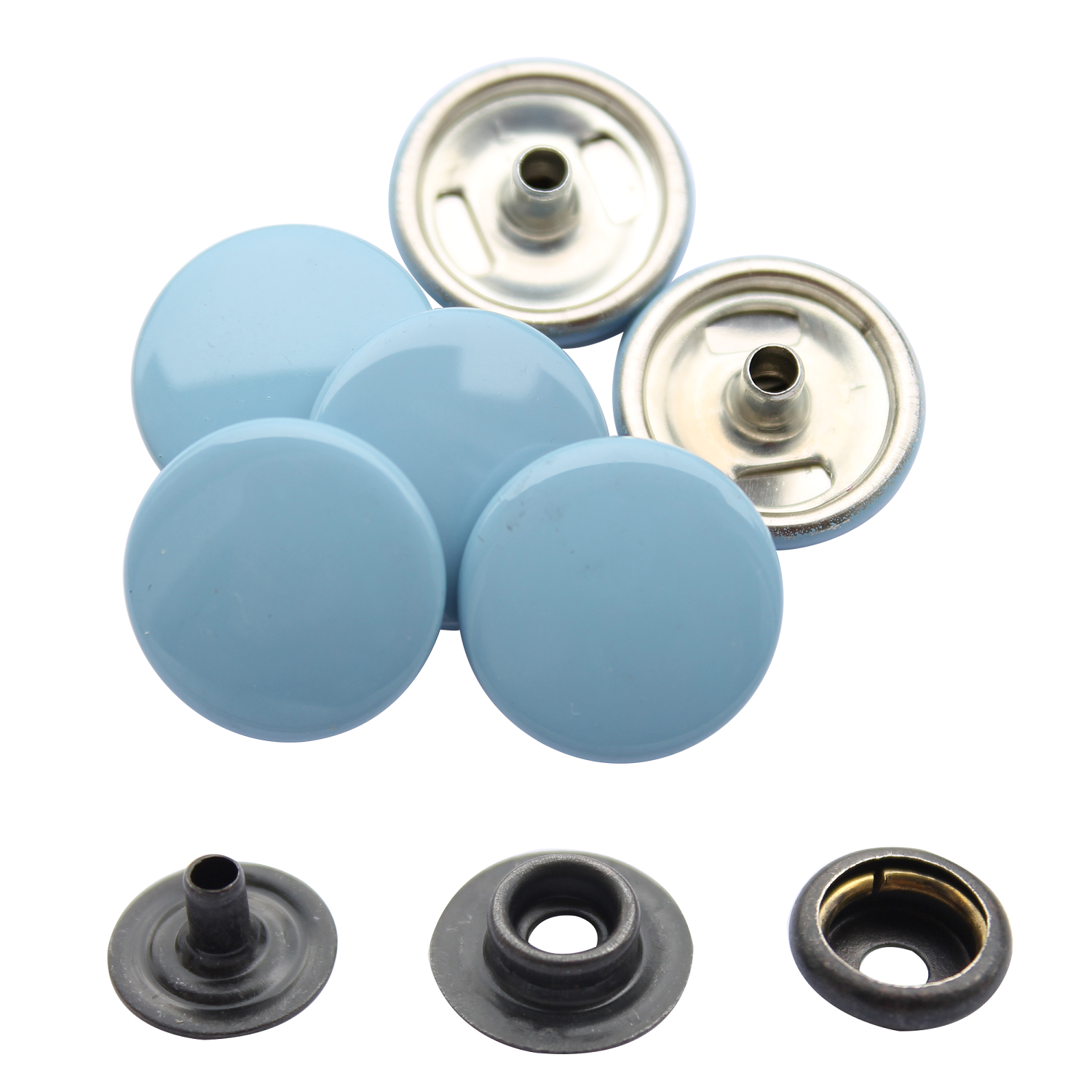 15mm 4-Part Press Studs with Colour Caps and Black Components - Small (10 Sets)