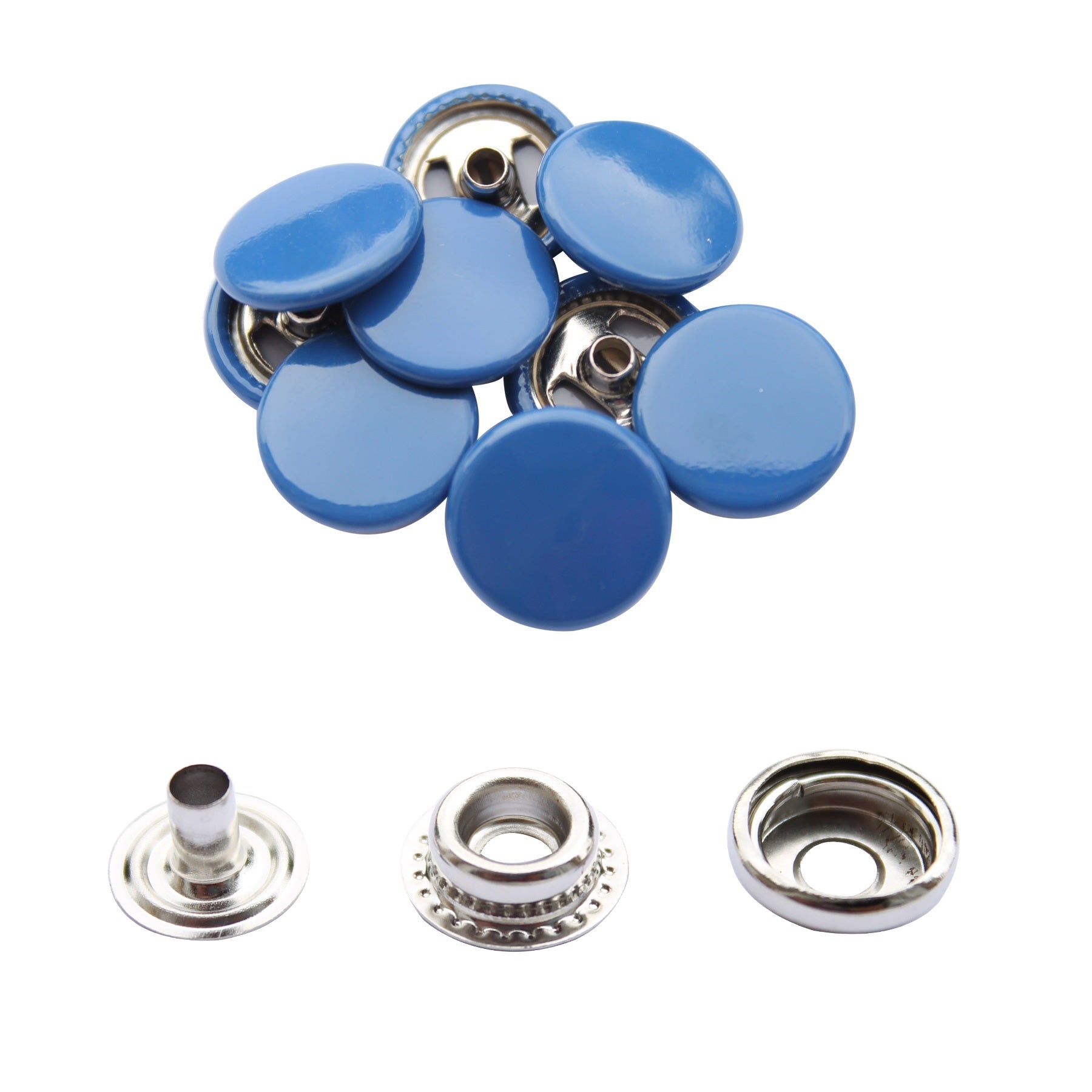 15mm 4-Part Press Studs with Colour Caps and Silver Components - Large (10 Sets)