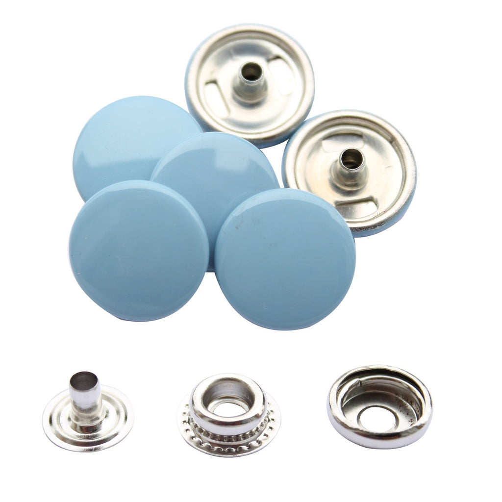 15mm Large 4-Part Press Studs with Colour Caps and Silver Components - (10 Sets)