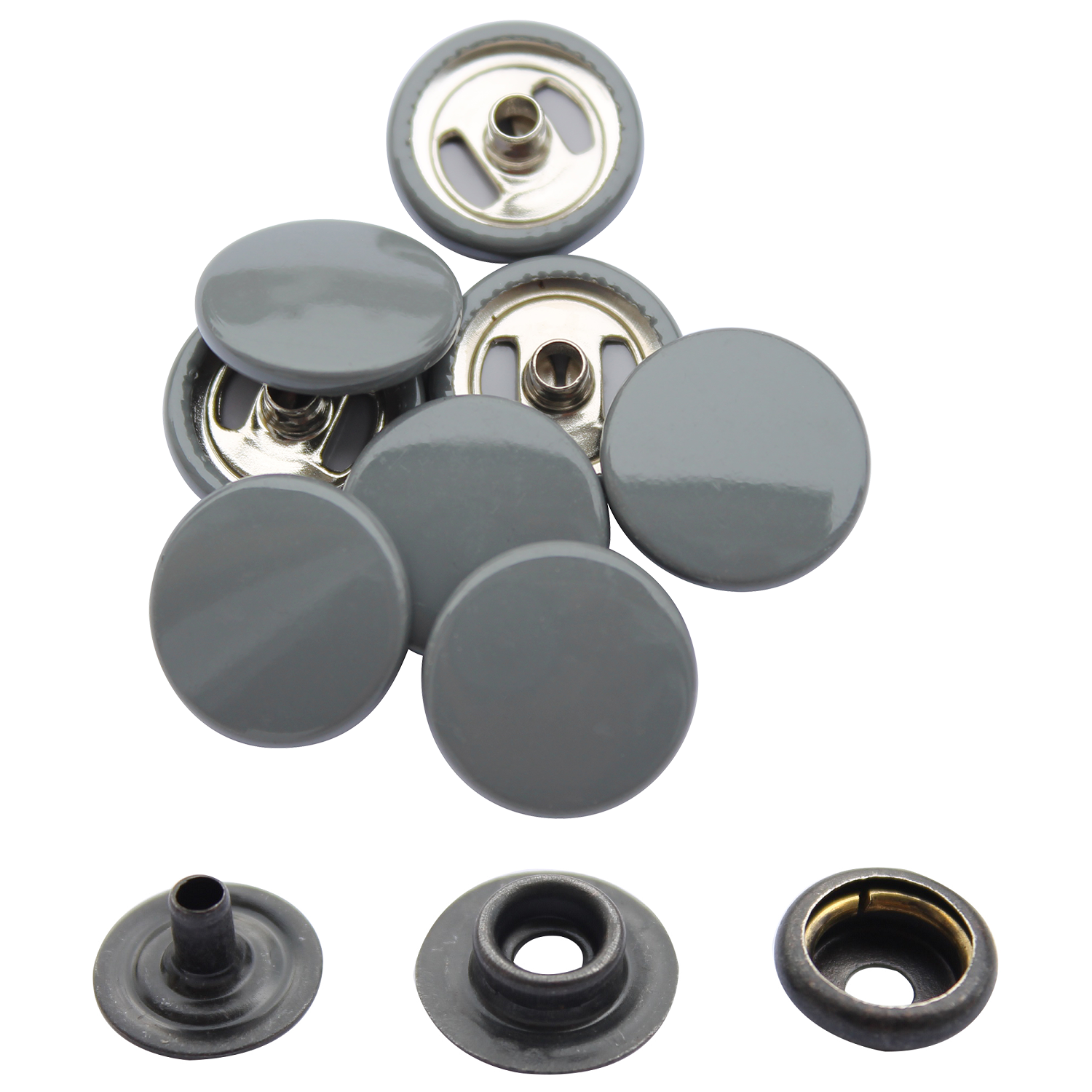 15mm 4-Part Press Studs with Colour Caps and Black Components - Small (10 Sets)