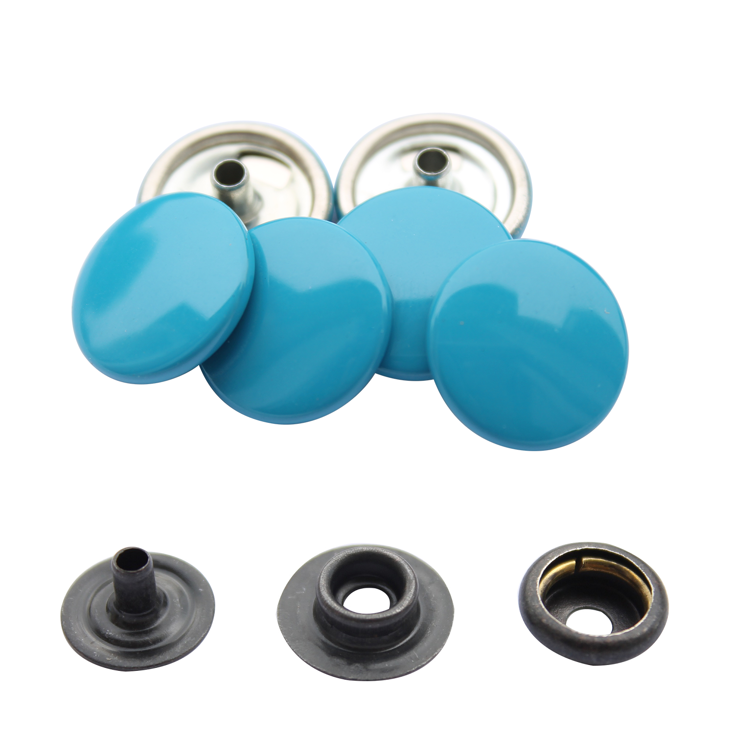 15mm 4-Part Press Studs with Colour Caps and Black Components - Small (10 Sets)