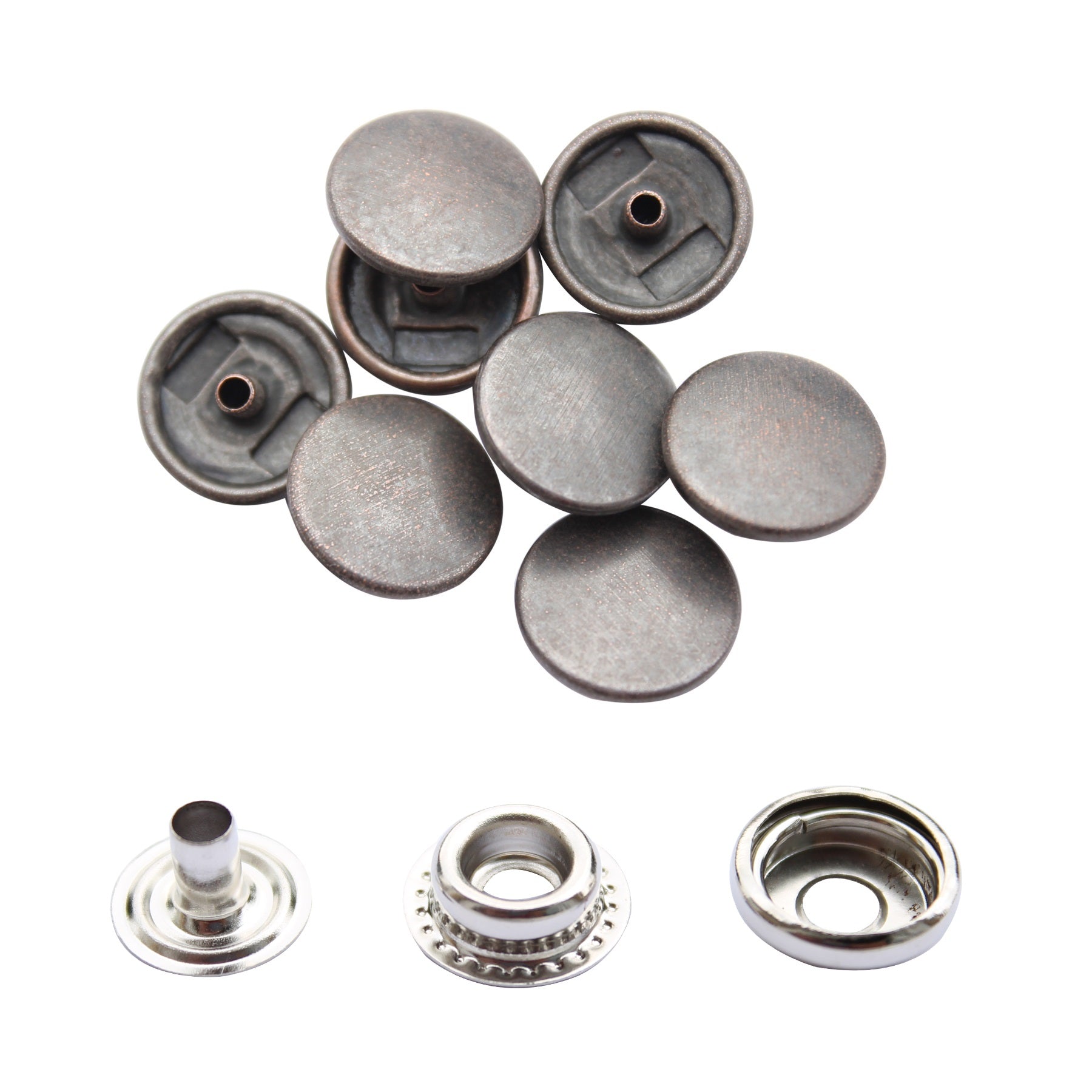 15mm 4-Part Press Studs with Colour Caps and Silver Components - Large (10 Sets)