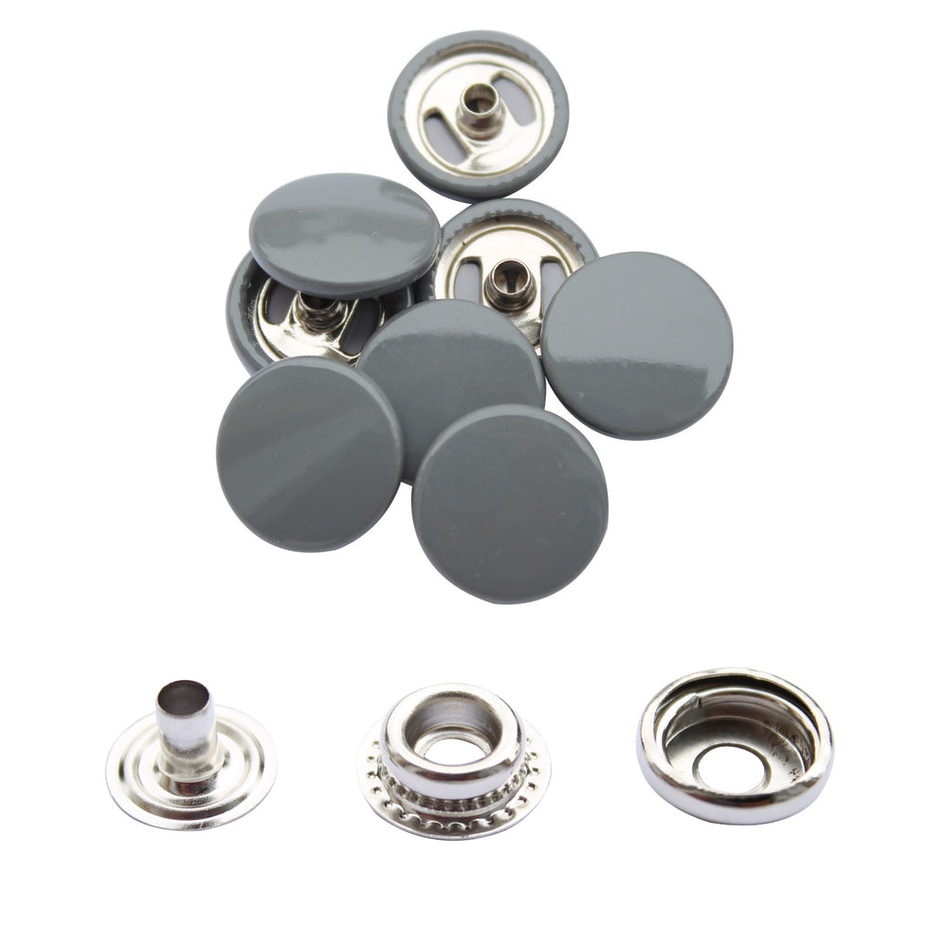 15mm Large 4-Part Press Studs with Colour Caps and Silver Components - (10 Sets)
