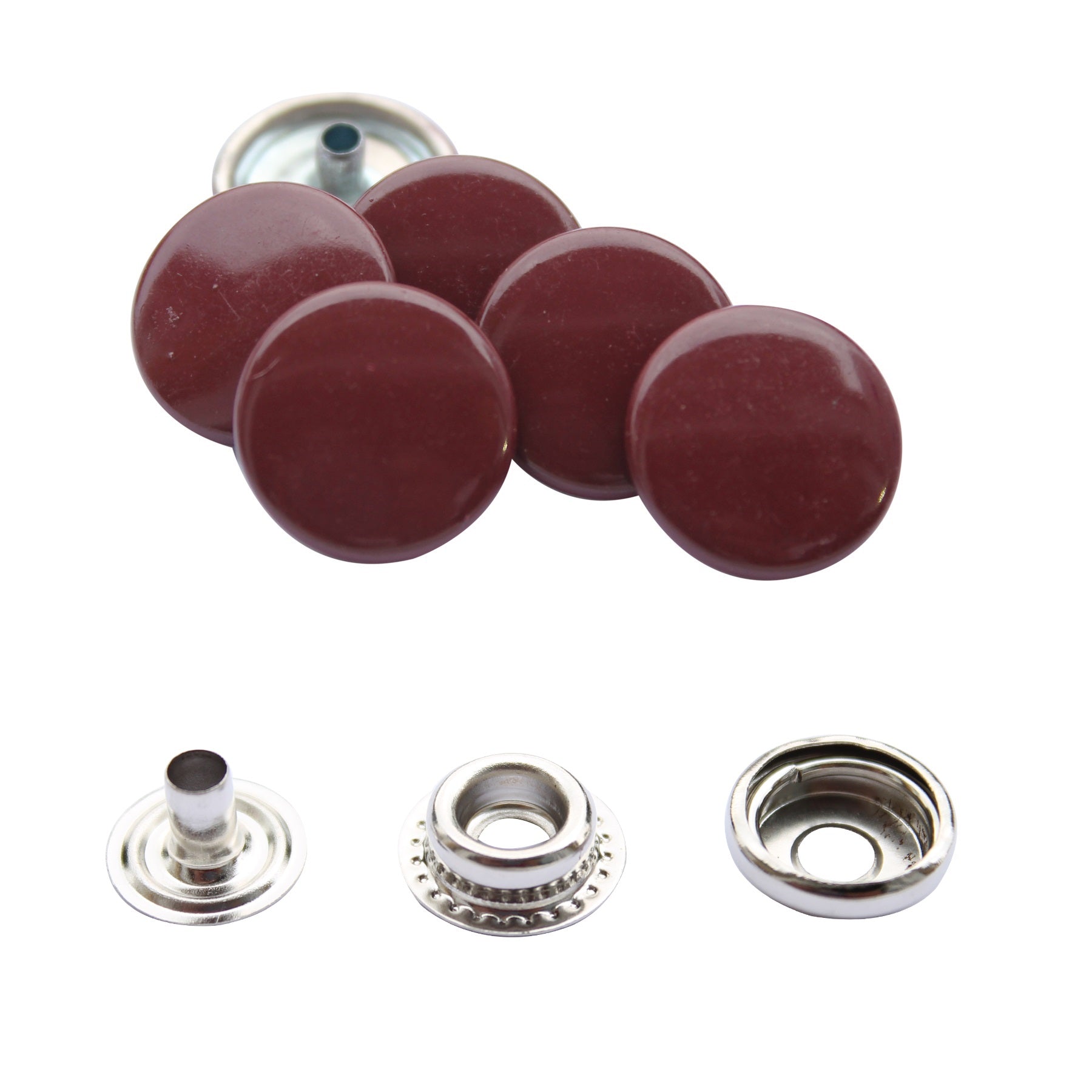 15mm 4-Part Press Studs with Colour Caps and Silver Components - Large (10 Sets)