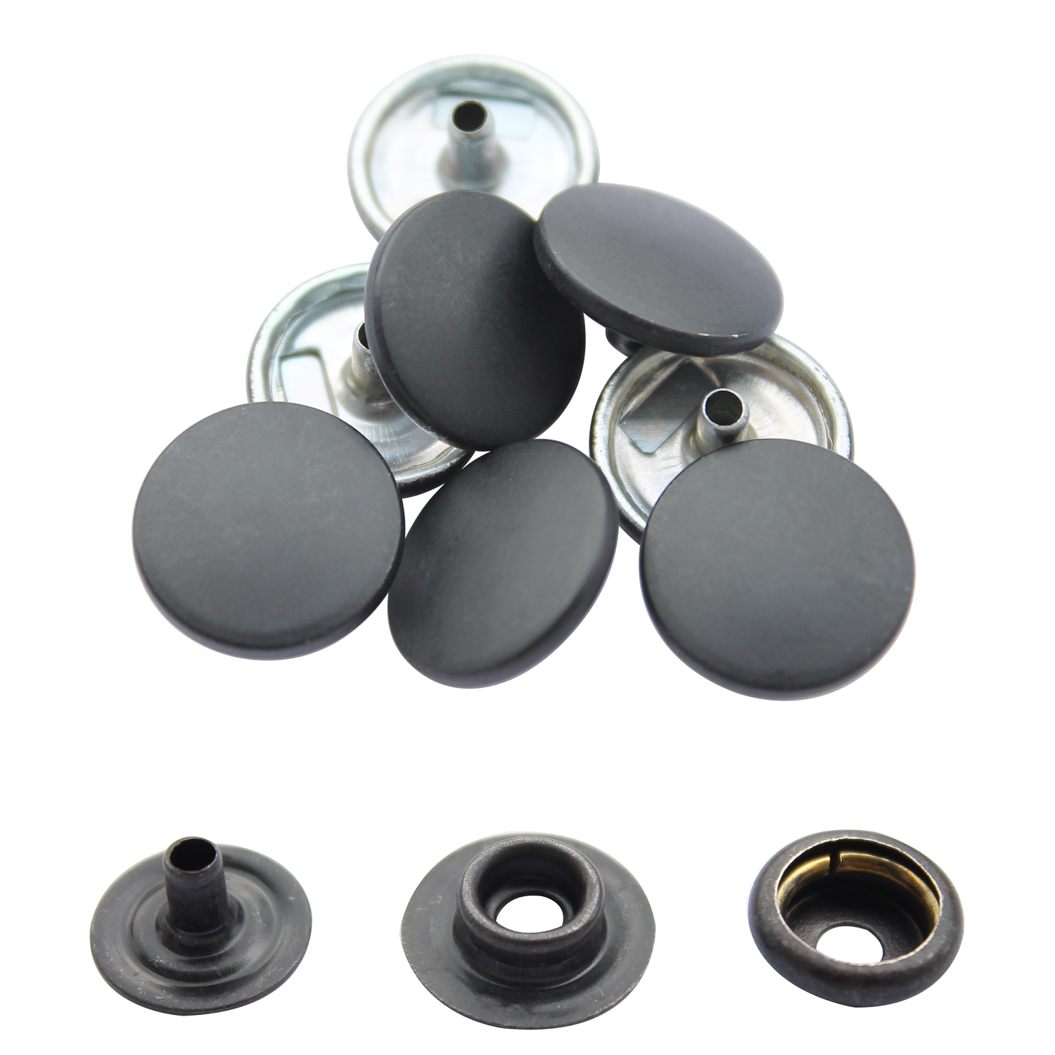 15mm 4-Part Press Studs with Colour Caps and Black Components - Small (10 Sets)