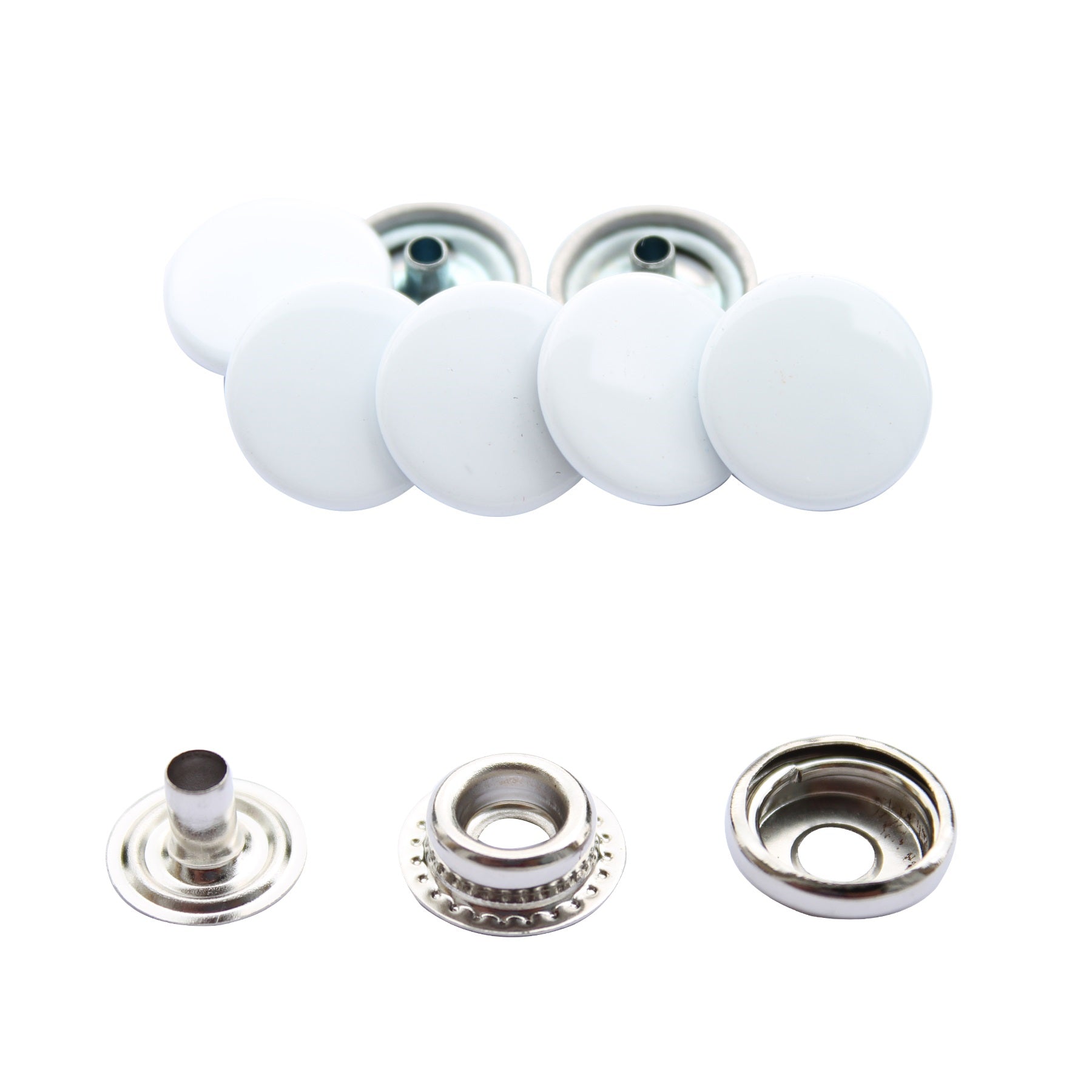 15mm 4-Part Press Studs with Colour Caps and Silver Components - Large (10 Sets)