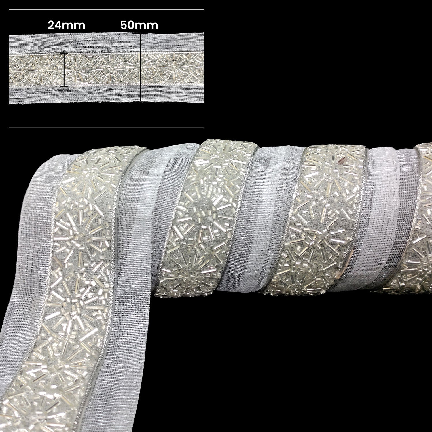 50mm Wide Indian Piping & Round Beaded Lace - 4M