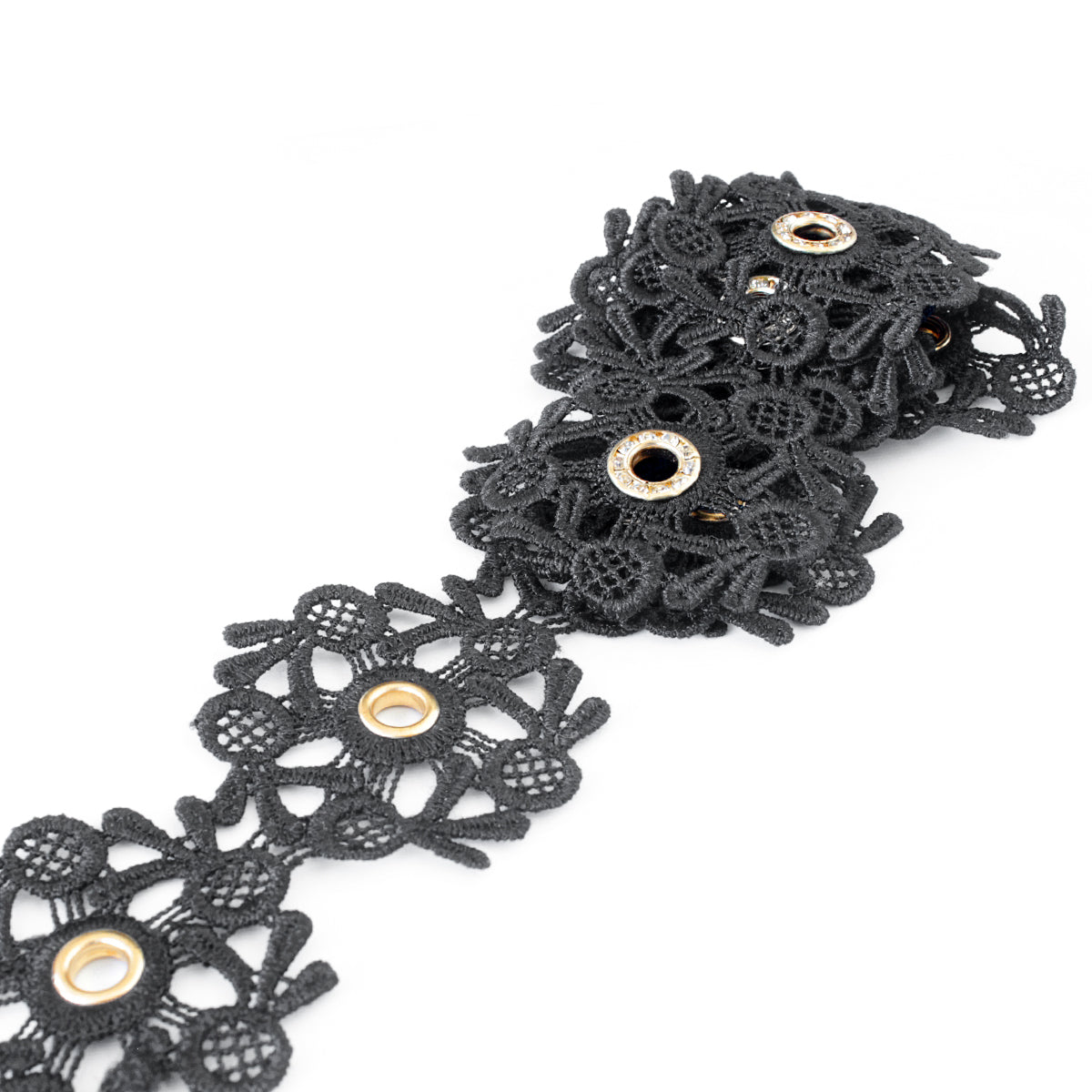 Diamante Eyelets Studded Lace Ribbon - 1m