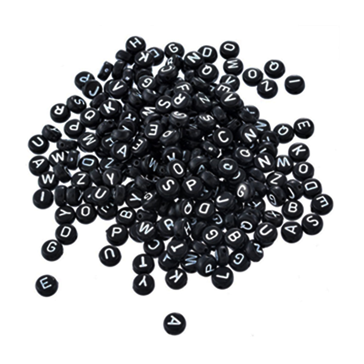 6.5mm Black/White Round A-Z Random Plastic Letter Beads - (Pack of 100)