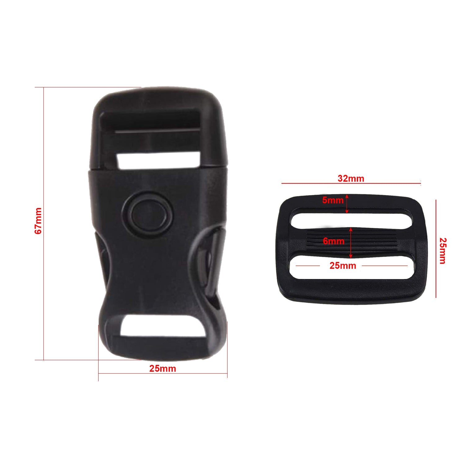 25mm Plastic Side Release Buckles & Triglide Sliders (Pack of 2)