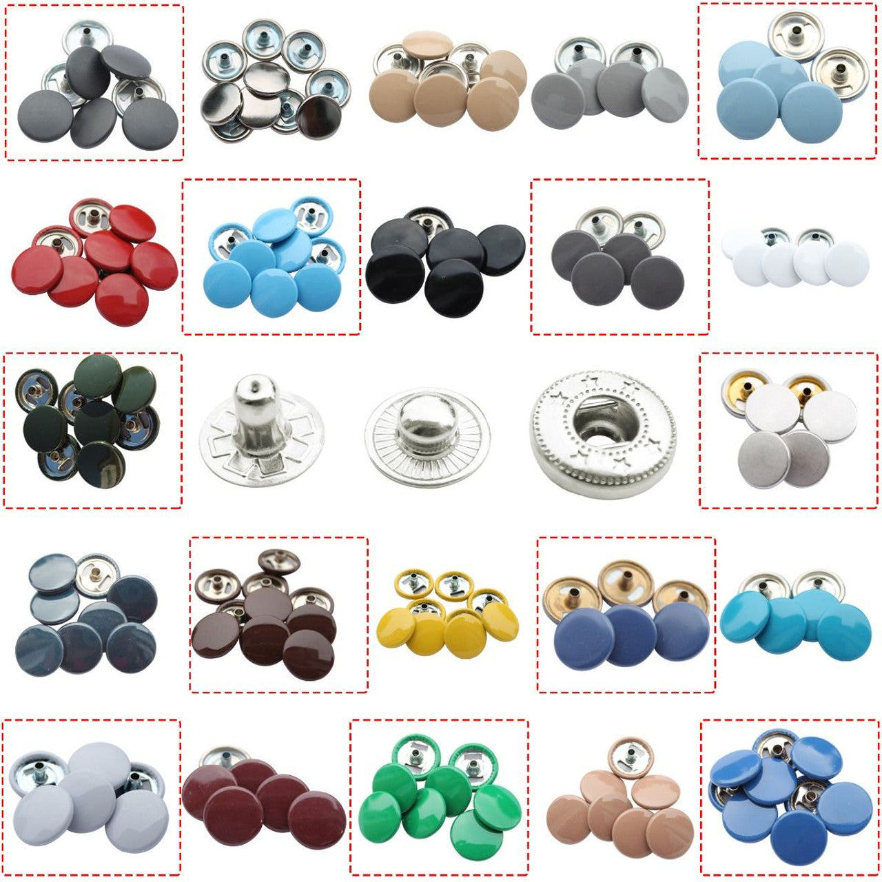 15mm 4 Part S Spring Press Studs Coloured Caps Components