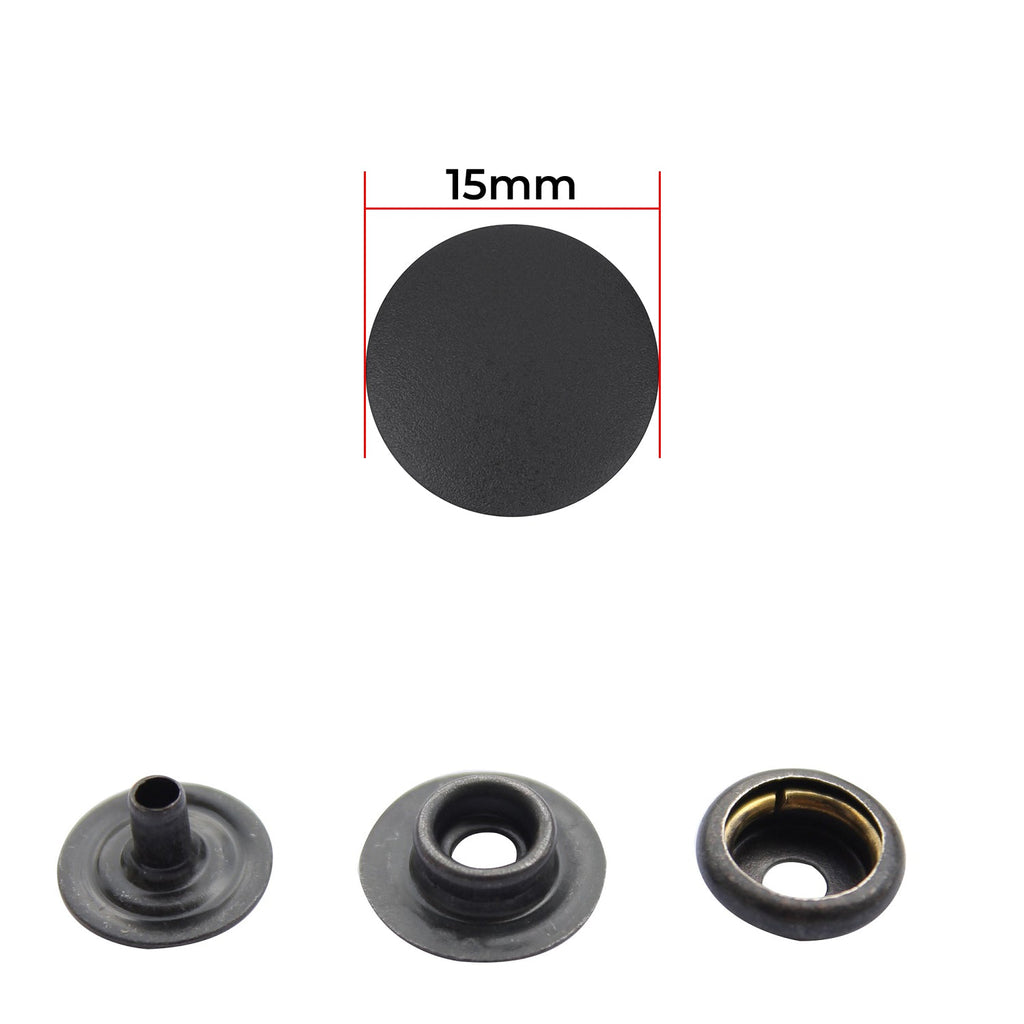 15mm 4 Part Press Studs with Black Internal Parts