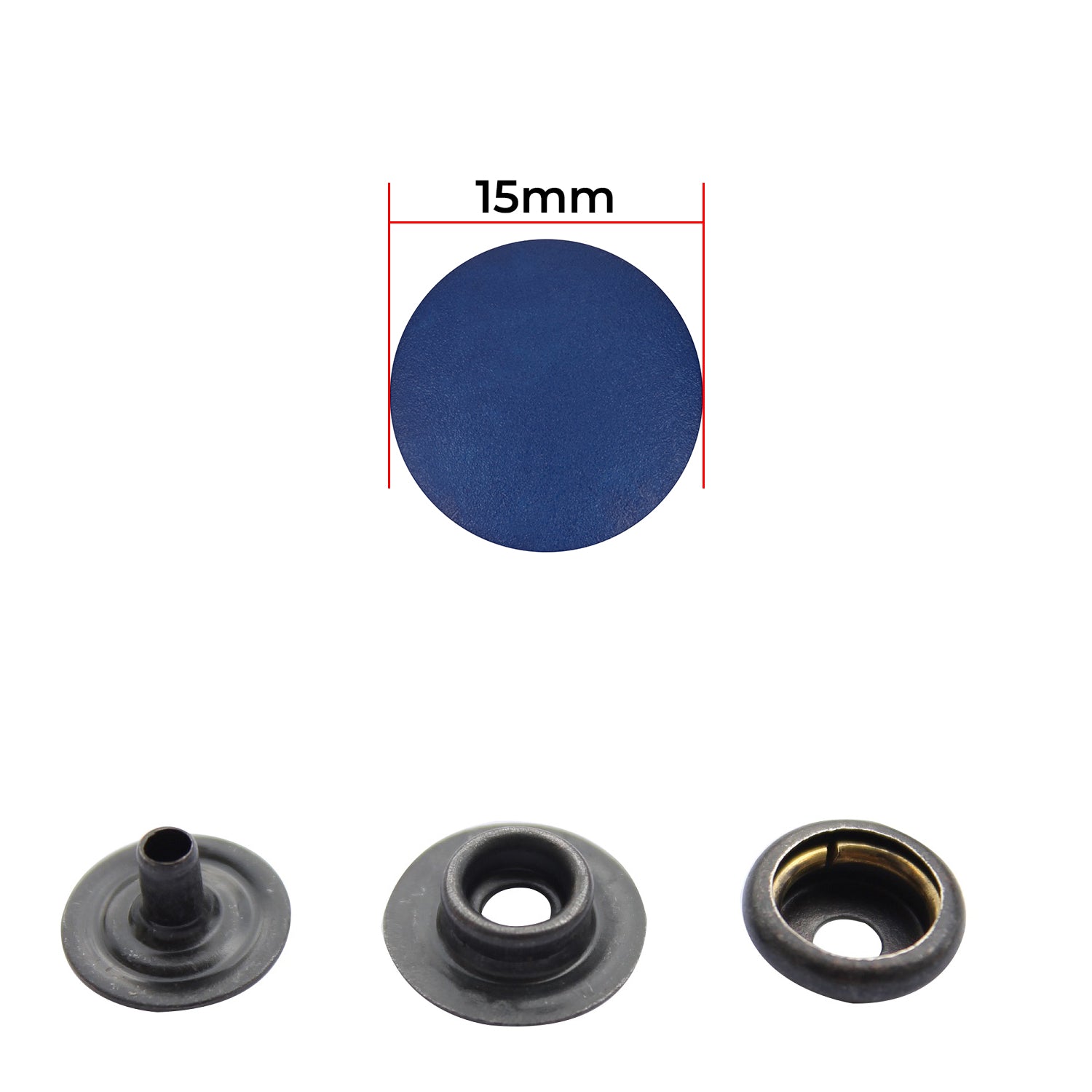 15mm 4 Part Press Studs with Black Internal Parts