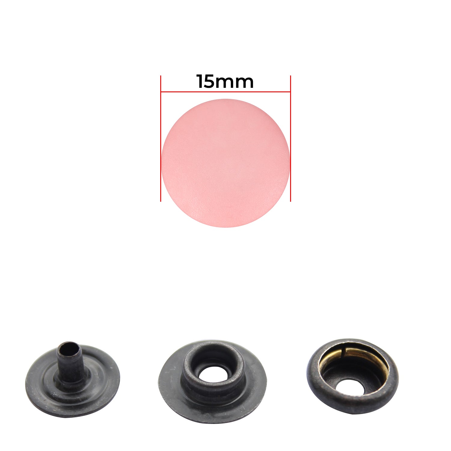 15mm 4 Part Press Studs with Black Internal Parts