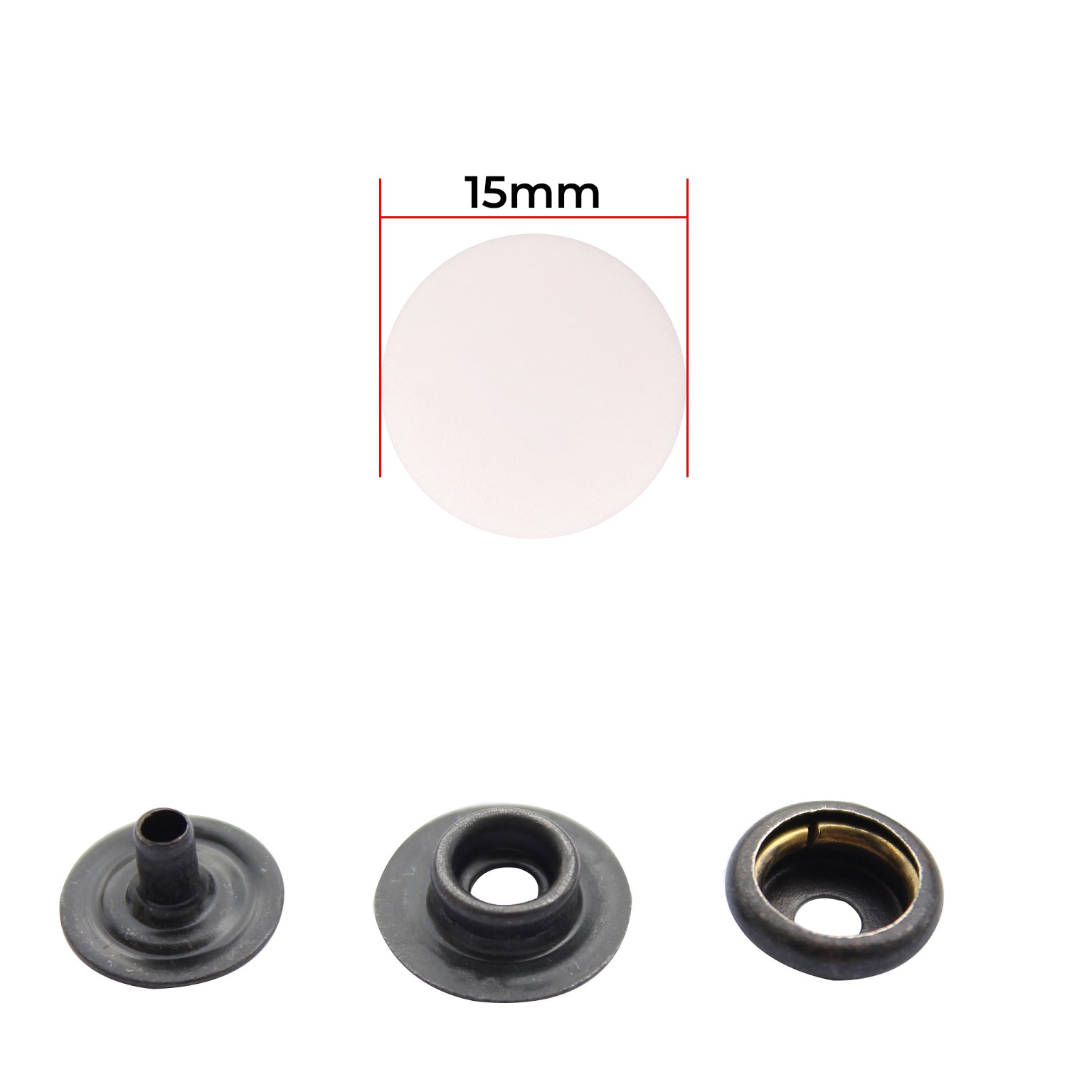 15mm 4 Part Press Studs with Black Internal Parts