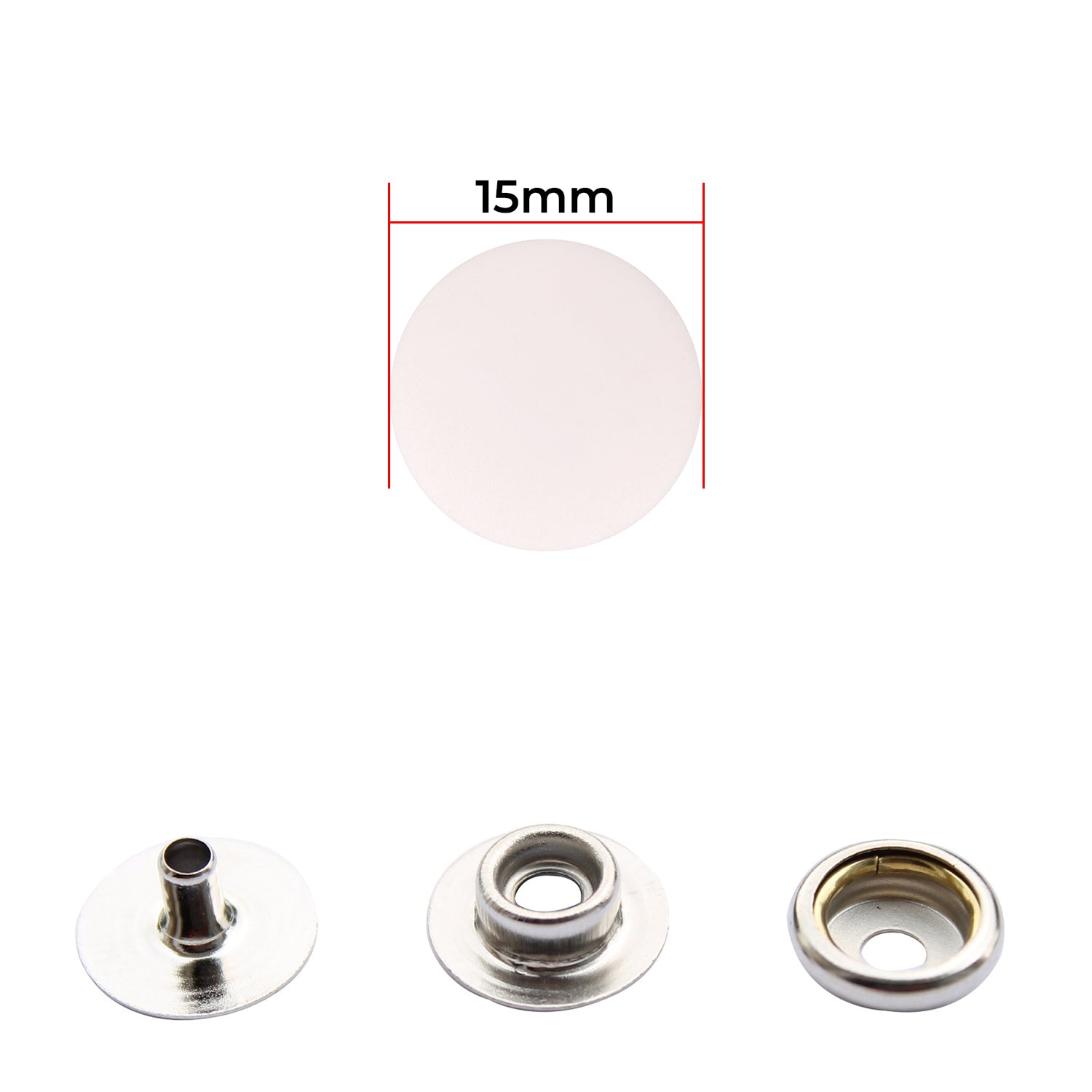 15mm 4 Part Press Studs With Silver Componants