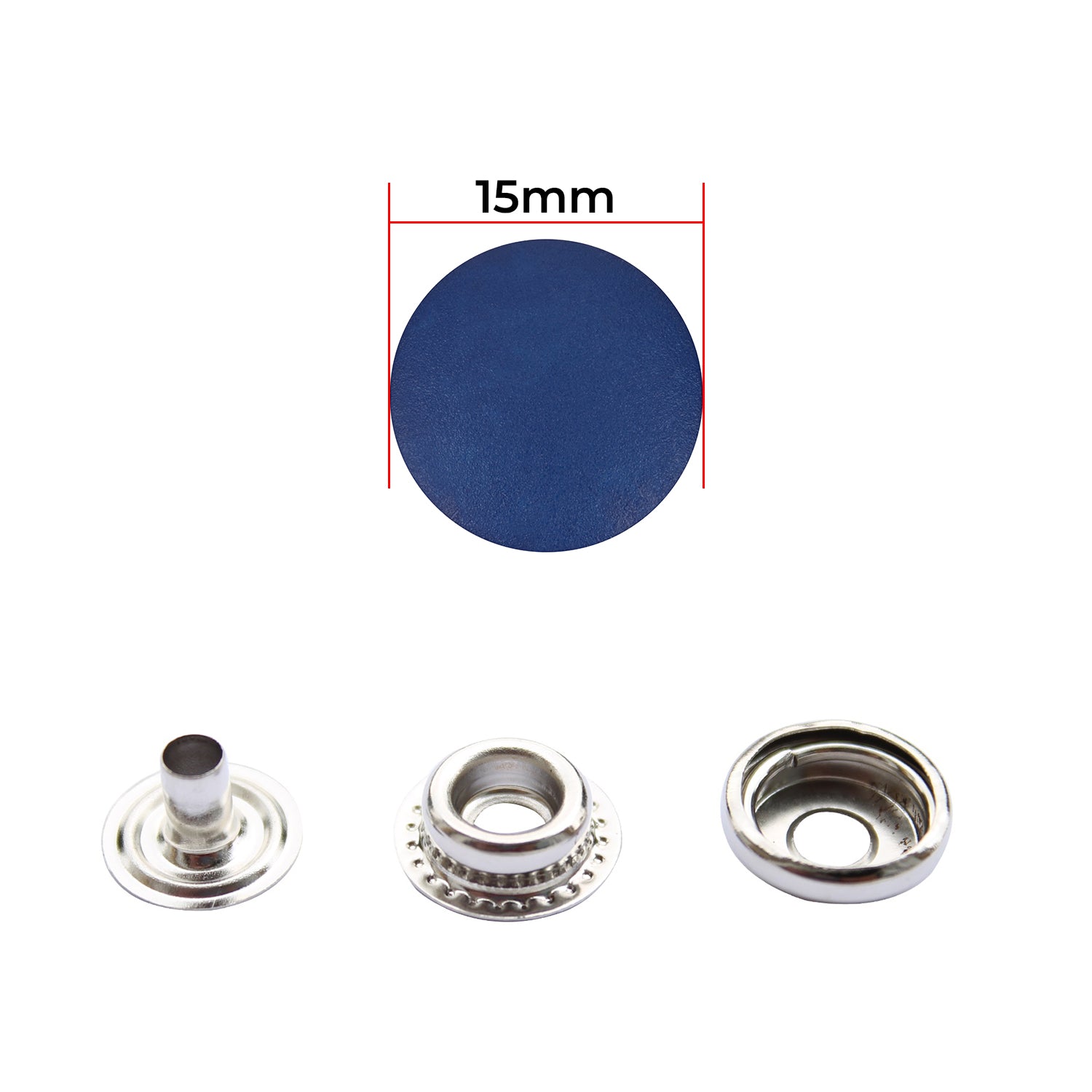 15mm Large Press Studs Silver With Plastic Cap